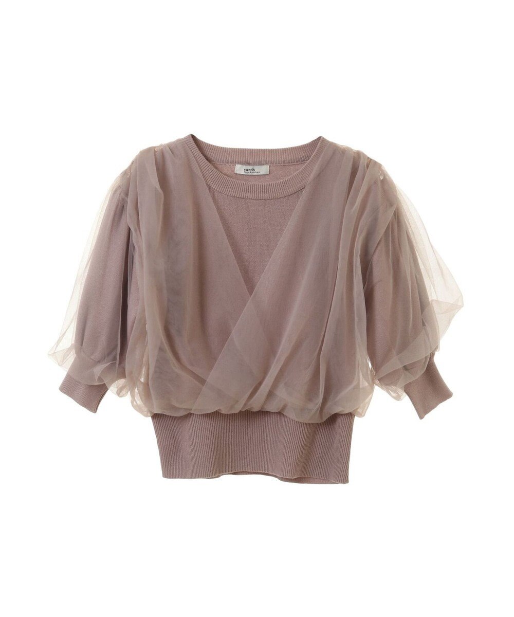 earth music&ecology チュールドッキング半袖ニットプルオーバー 