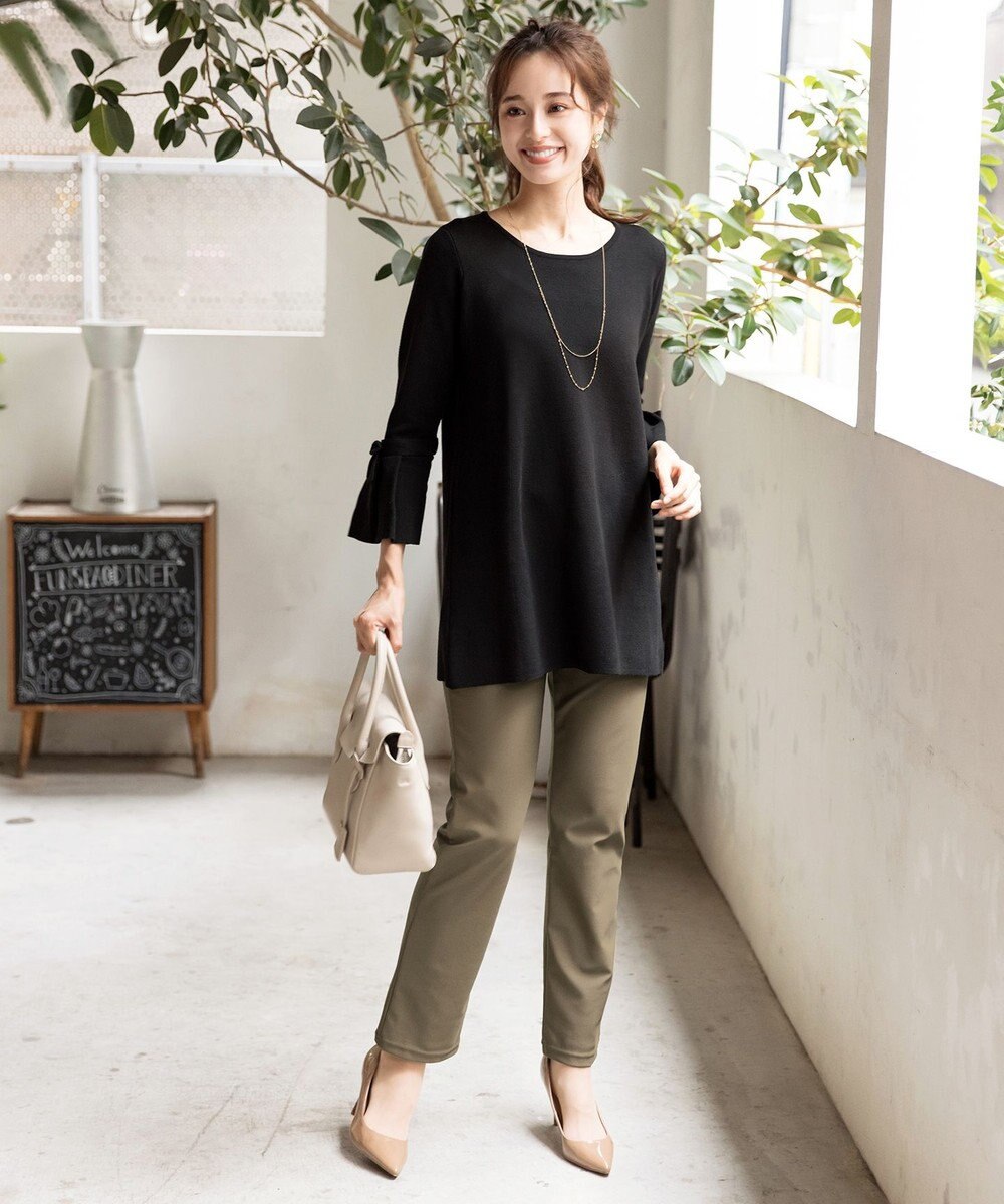 Tiaclasse L 【洗える】ミラノリブ編みのフレア袖ニットチュニック 