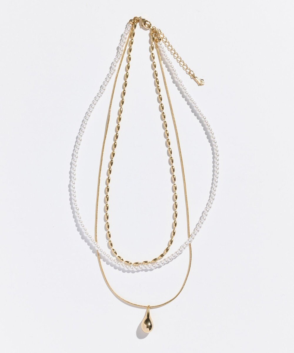 Phoebe パール×ドロップメタル3連ネックレス　ゴールド 