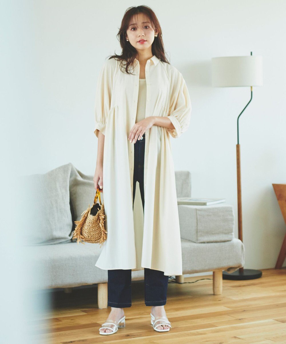 Feroux 【洗える】パフスリーブシャツ ワンピース 