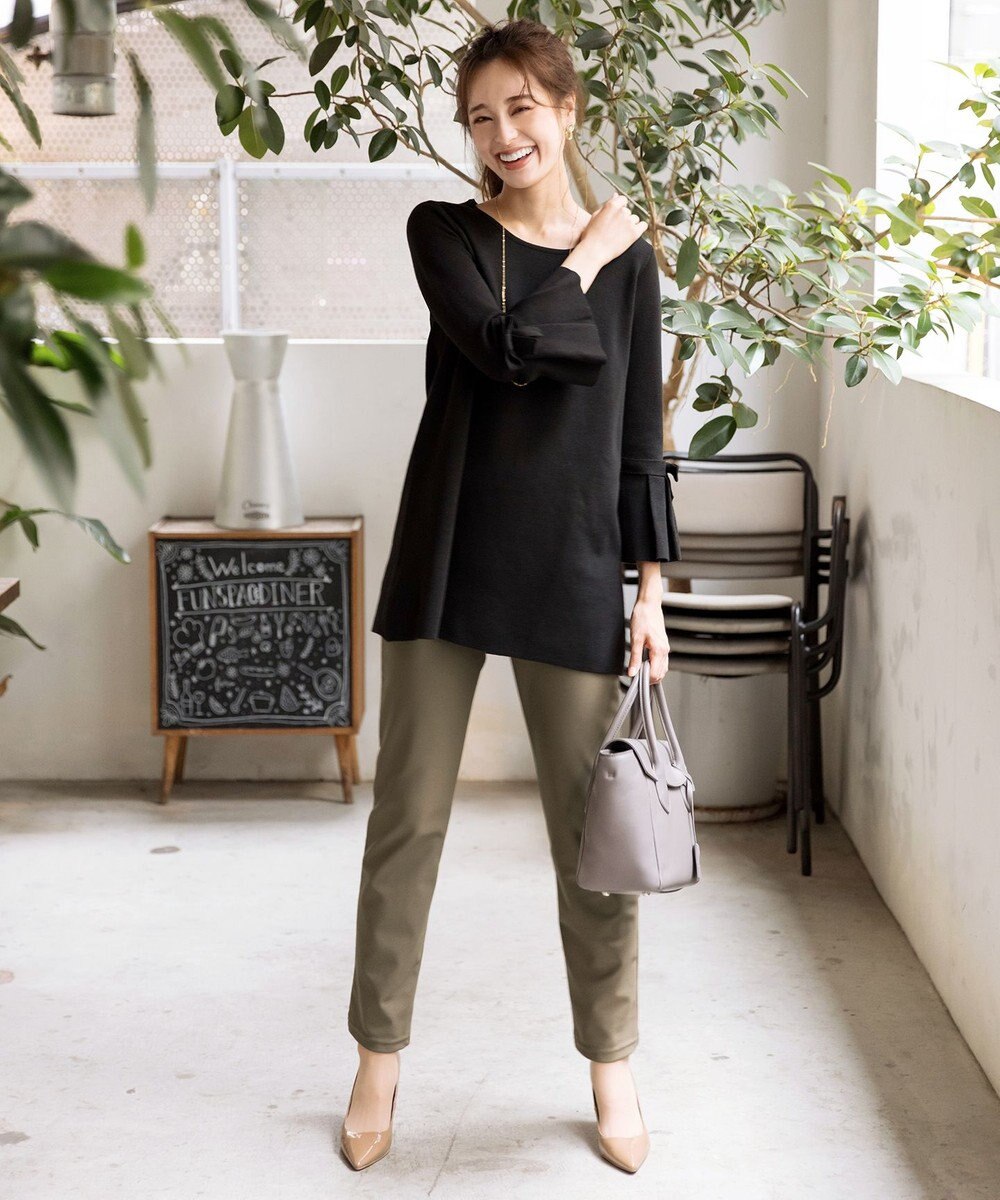 Tiaclasse L 【洗える】ミラノリブ編みのフレア袖ニットチュニック 