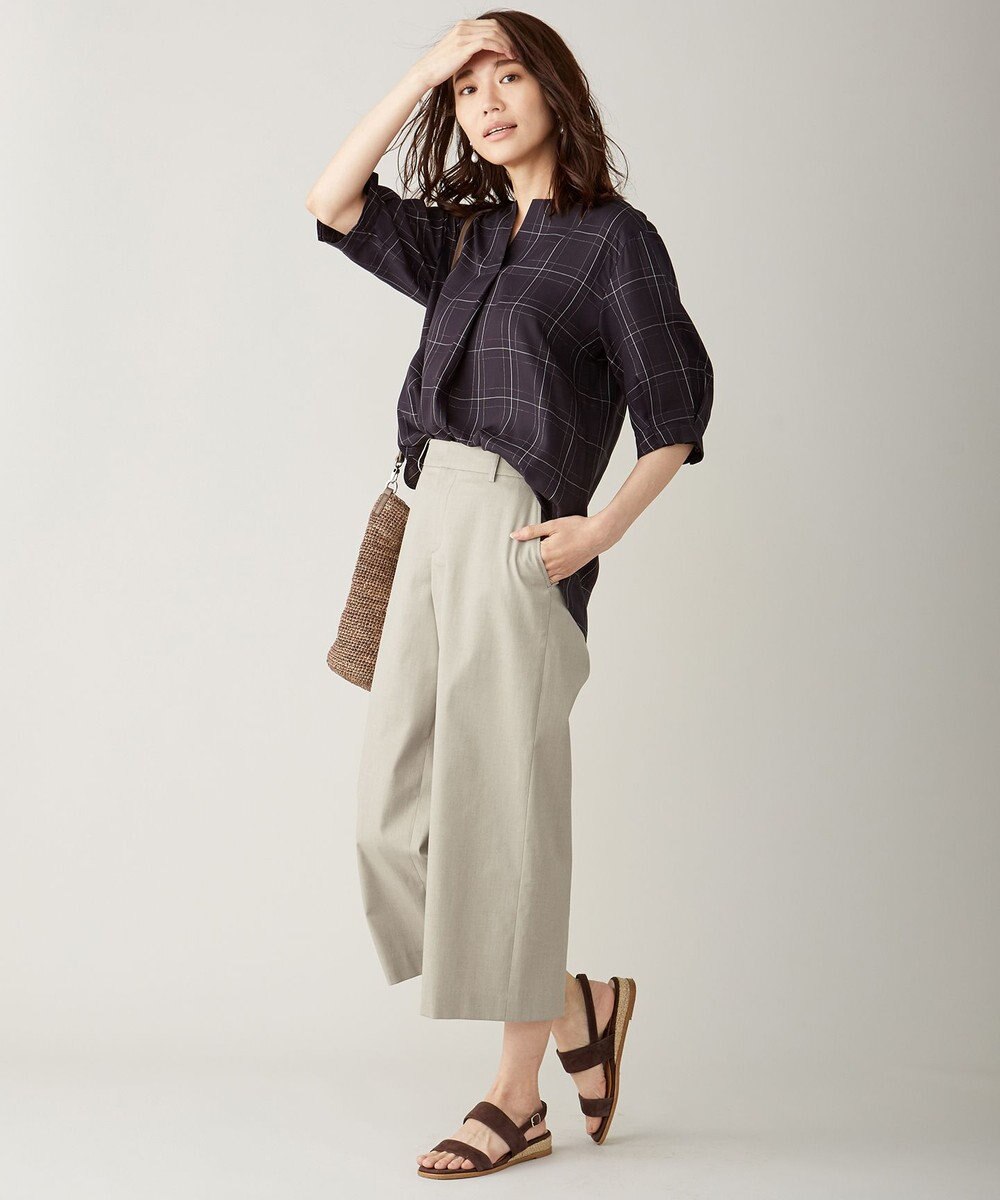 J.PRESS LADIES 【シワになりにくい】コットンフィッティーシャーク ワイドパンツ 