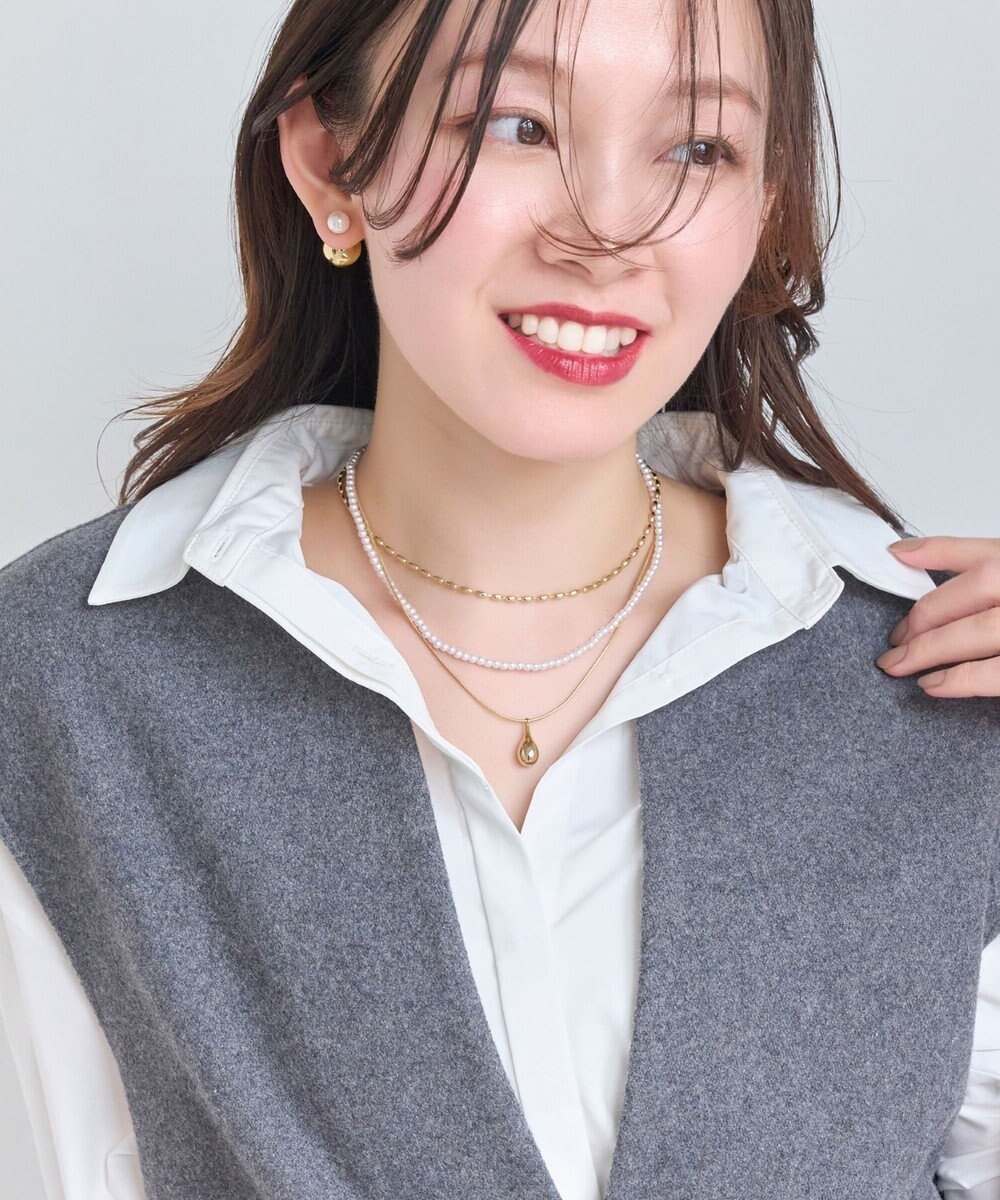Phoebe パール×ドロップメタル3連ネックレス　ゴールド 
