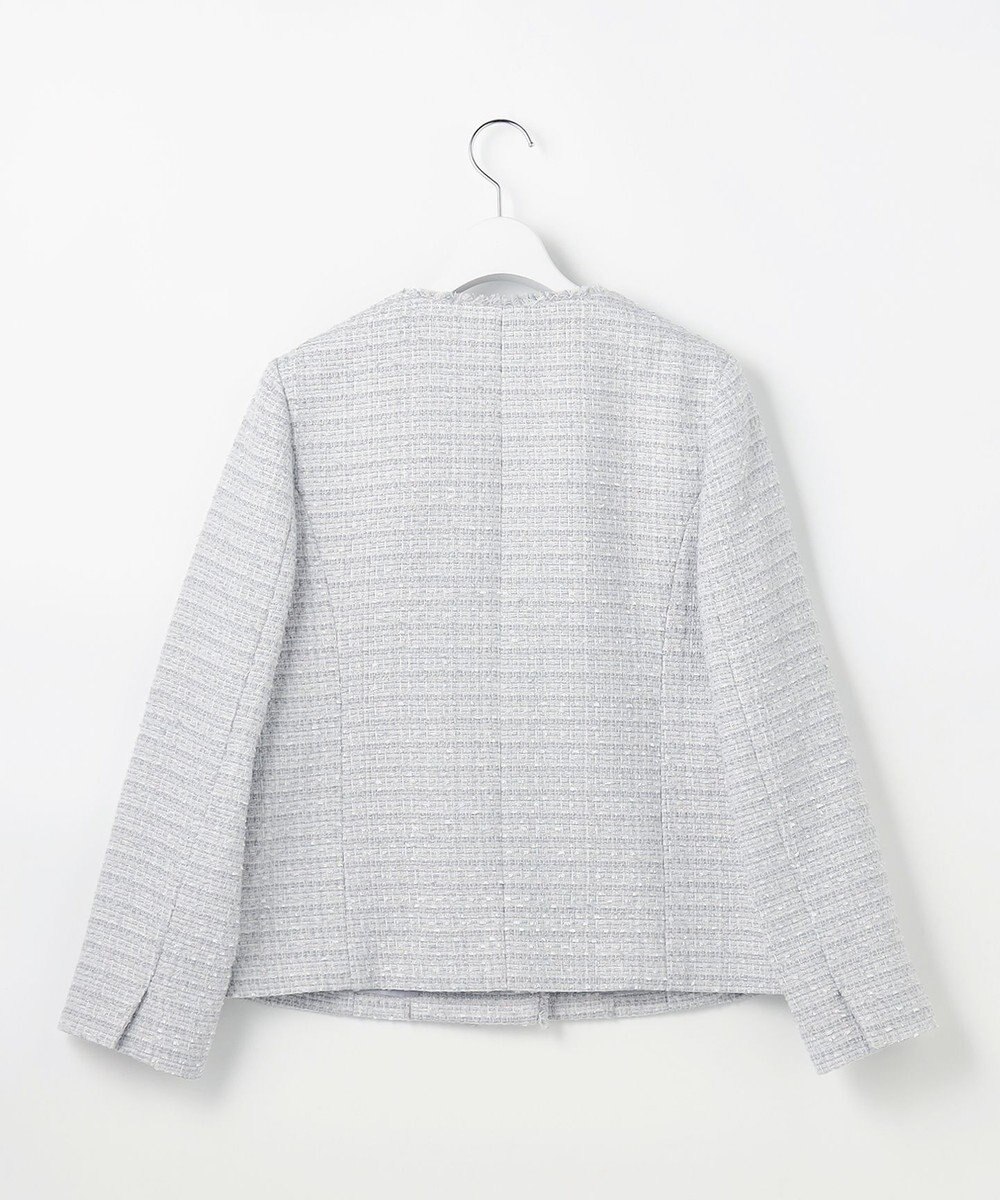 ANY SIS L ノーカラーフリンジツイード ジャケット 