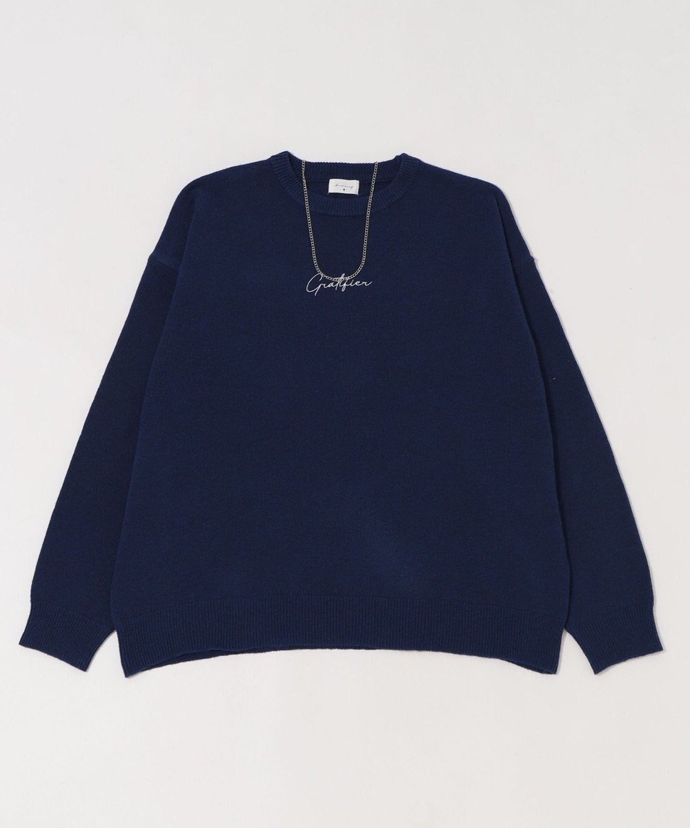 WEGO 【ユニセックス着用ITEM/SMLサイズ展開】アクセ付きワンポイントニットプルオーバー 