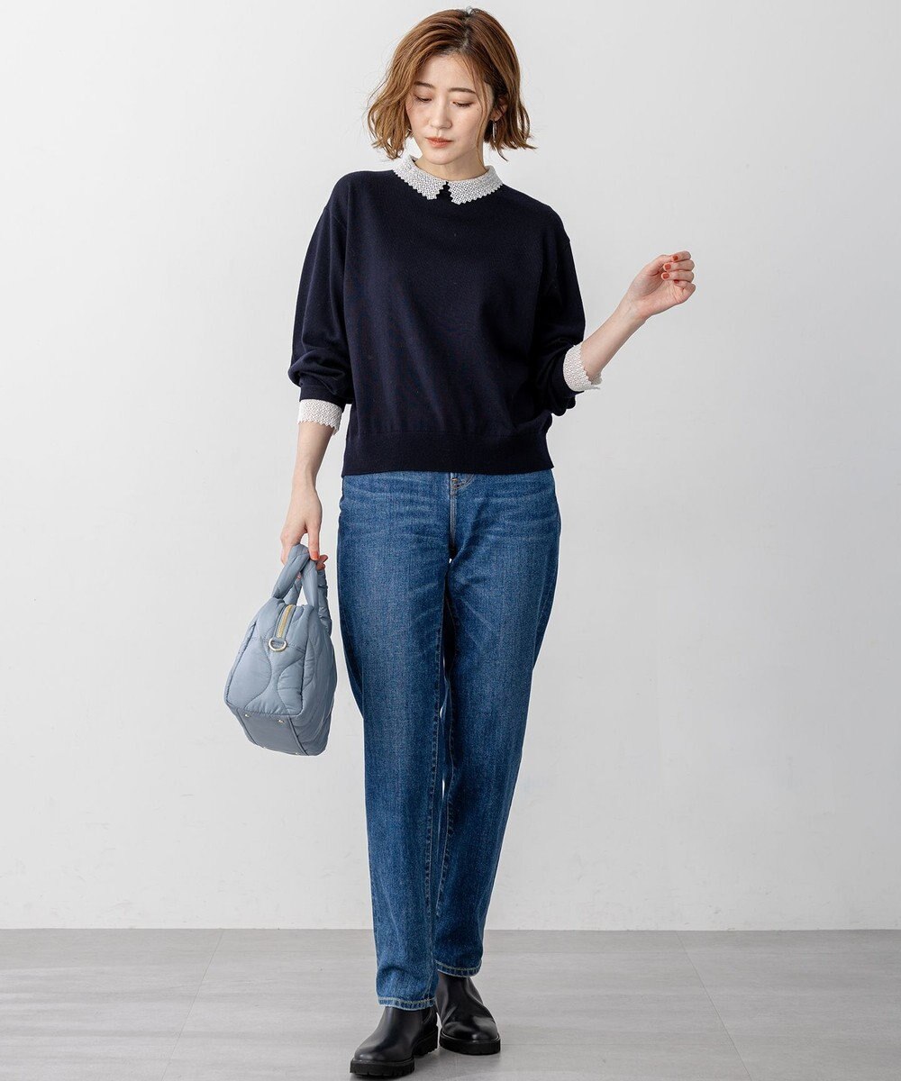 23区 【CLASSY.掲載/洗える】エンブロイダリー ジオメトリックレースコンビ ニット 