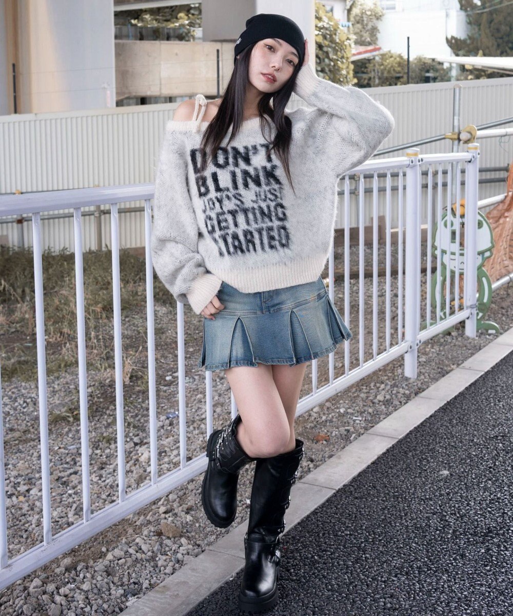 WEGO シャギー2WAYグラフィックワンショルニット 