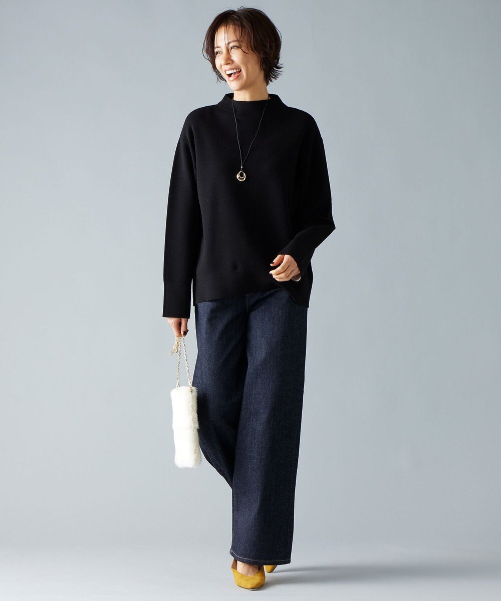 自由区 【WEB限定カラーあり】【セットアップ対応・洗える】レーヨンストレッチモックネック ニット 