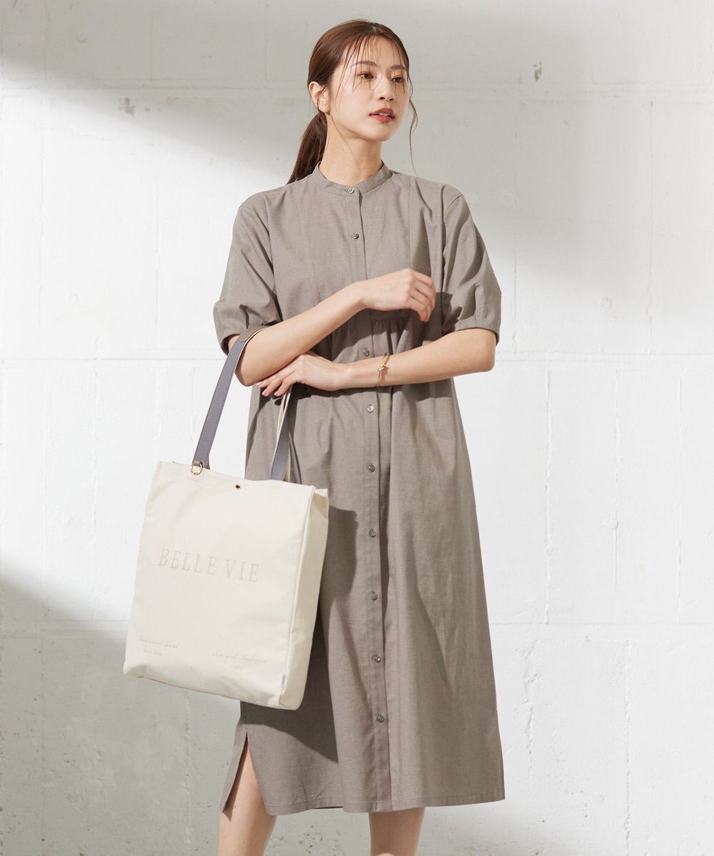 J.PRESS LADIES 【洗える】麻ポリエステルストレッチ ワンピース 