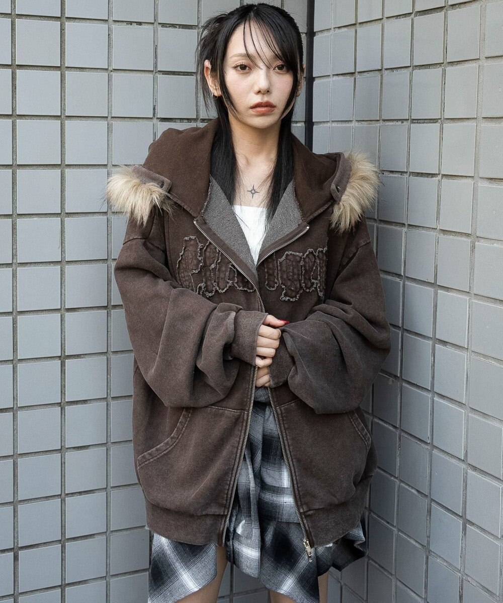 WEGO 【25年秋冬新作】ファーフードBIGZIPパーカー 