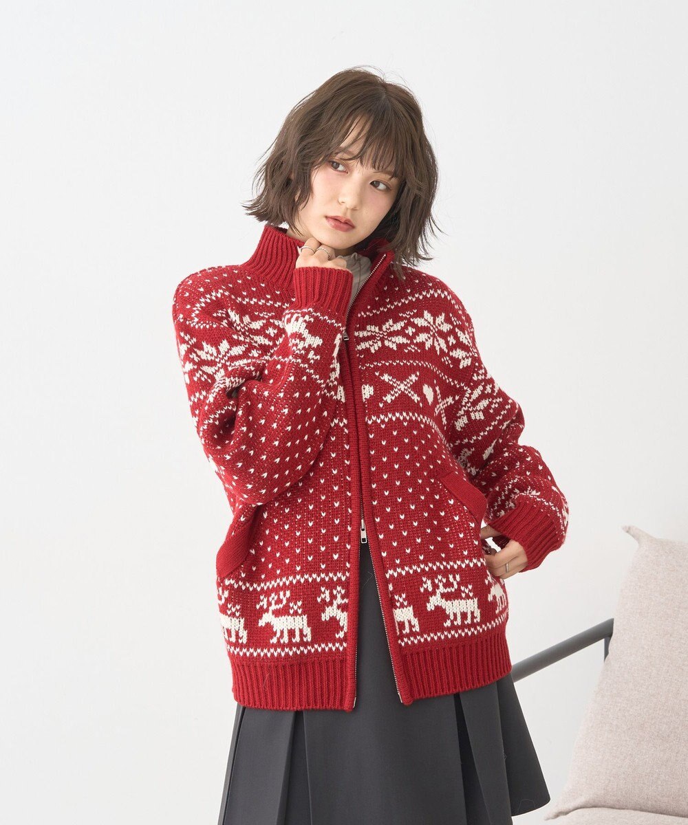 earth music&ecology ダブルzipノルディックカウチンニットカーディガン 