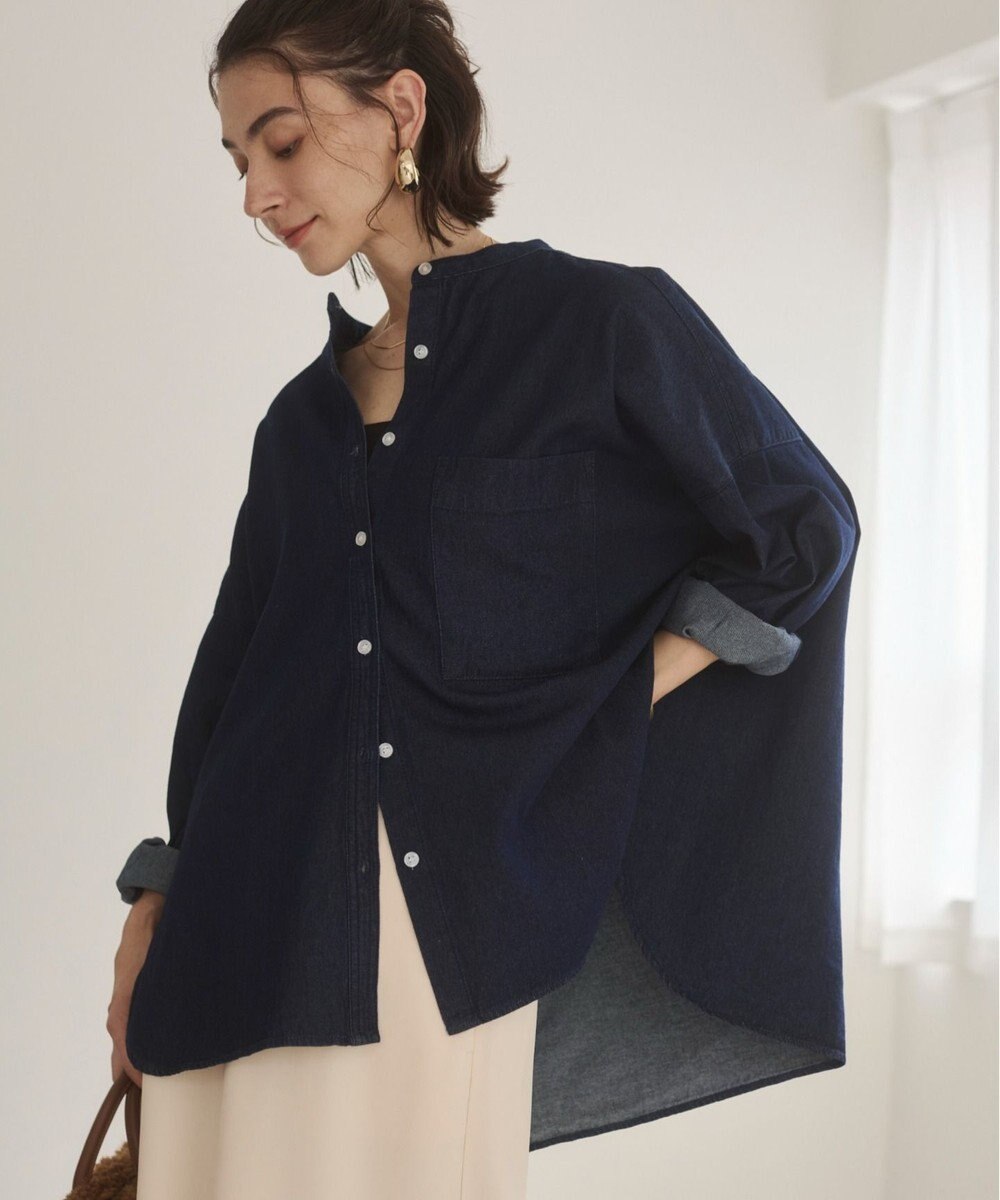 WEGO 【ANGIE VINTAGE】オーバーサイズ バンドカラー デニムシャツ 