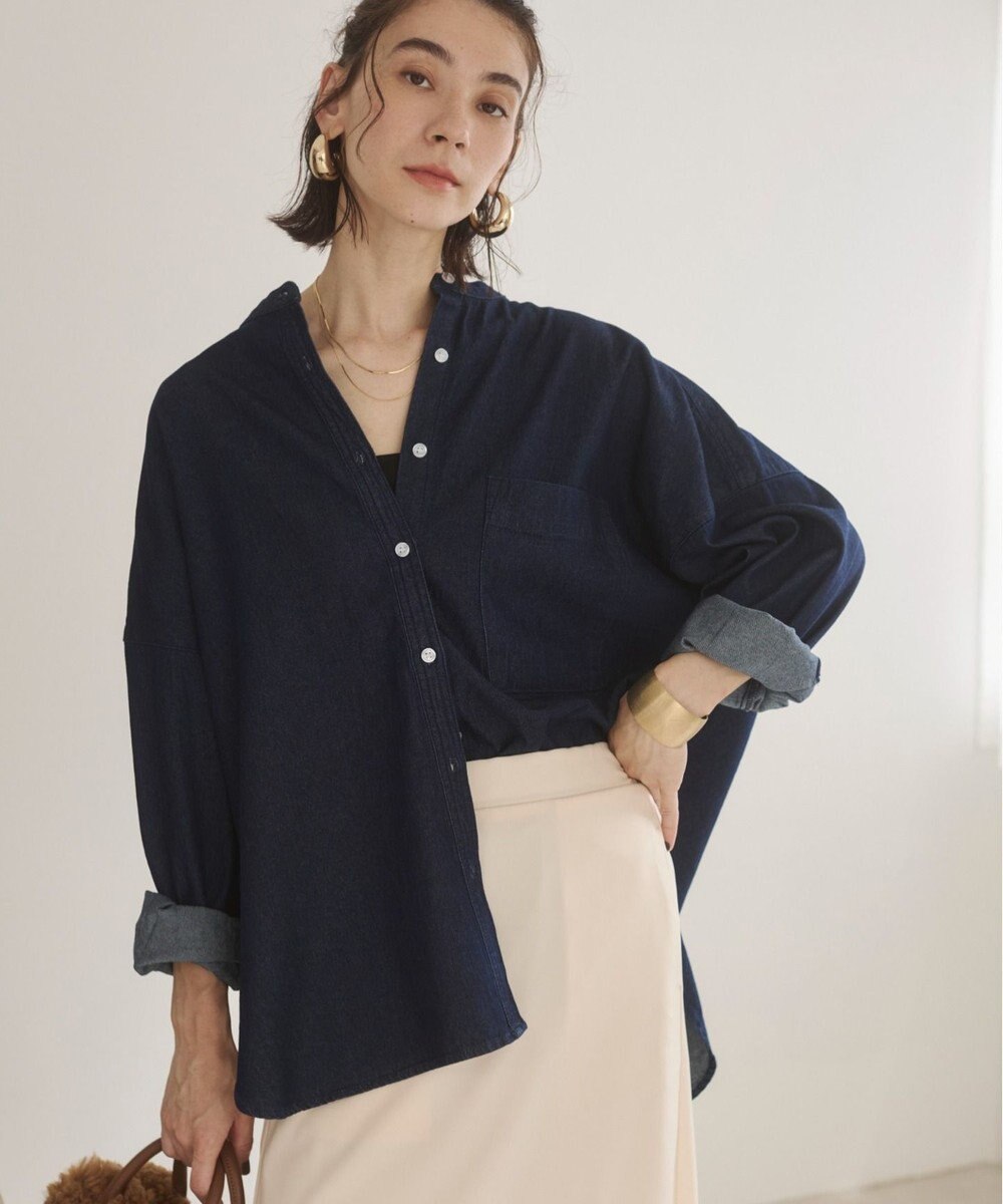 WEGO 【ANGIE VINTAGE】オーバーサイズ バンドカラー デニムシャツ 