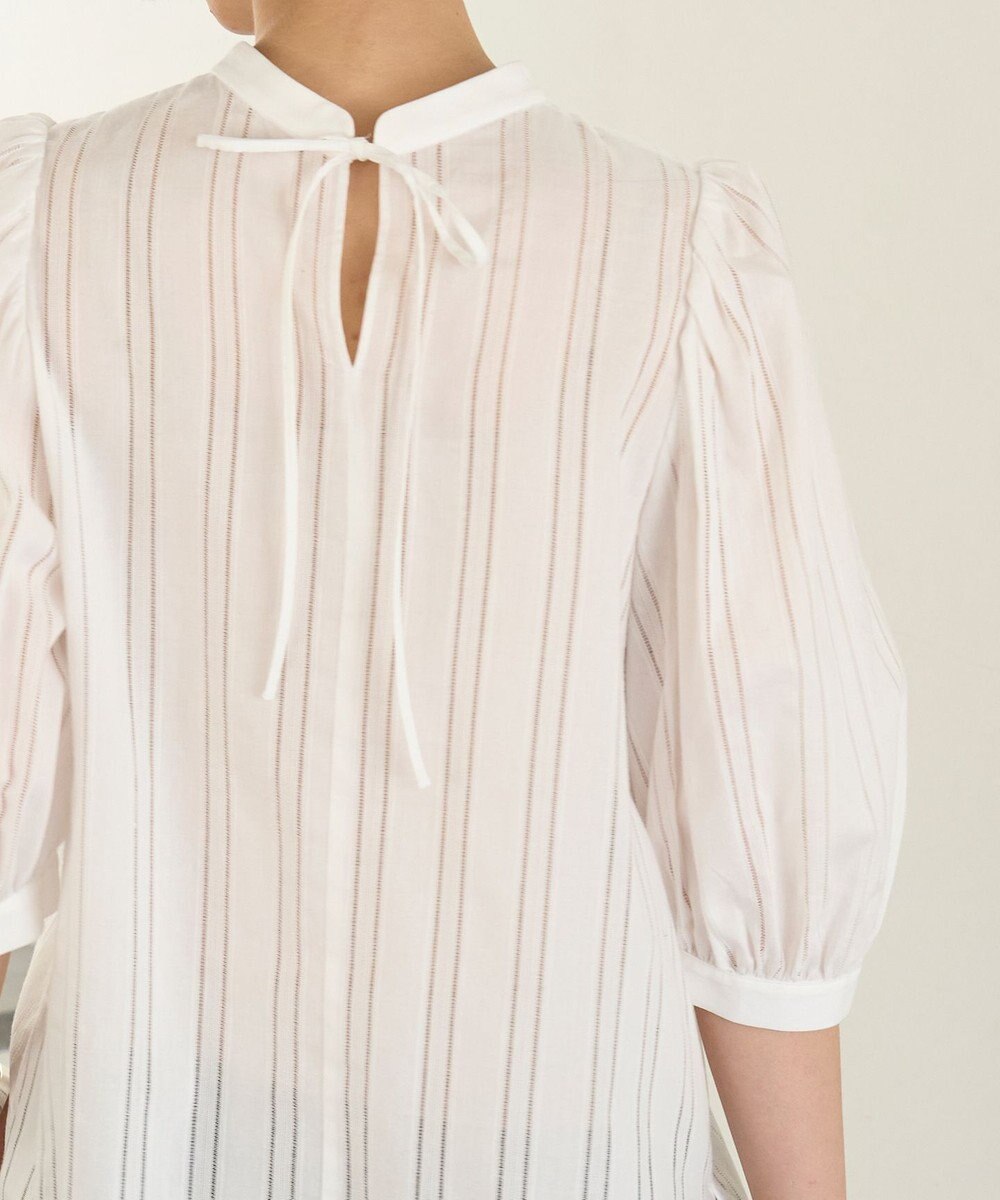 UNFILO ストライプレース 2WAY パフスリーブブラウス 