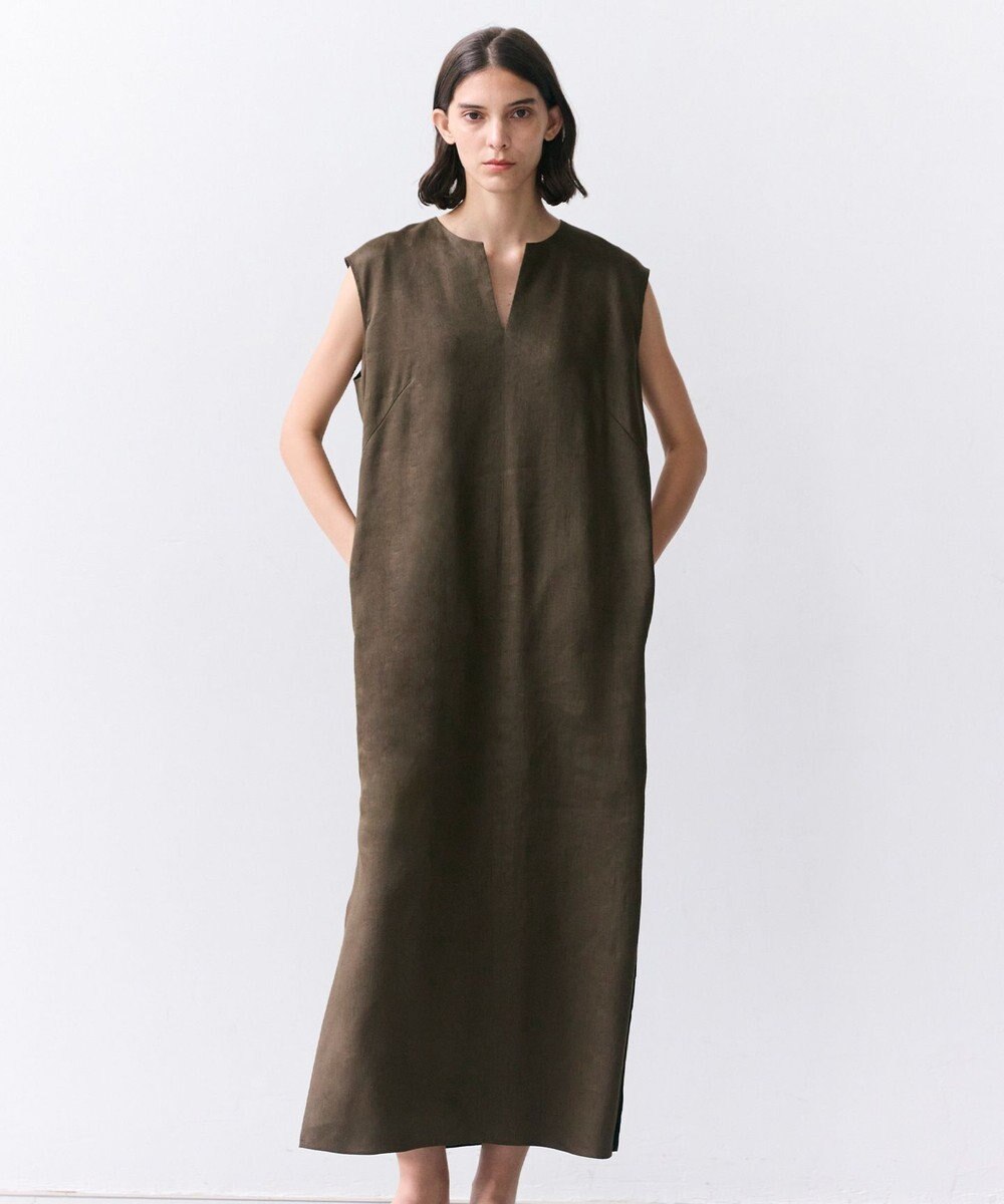 BEIGE， MICA / リネンブレンドノースリーブロングドレス 