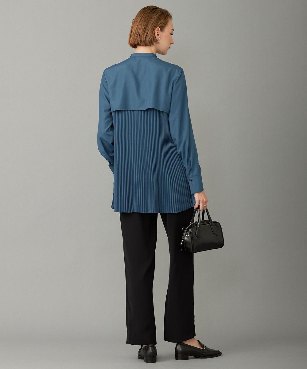 ICB 【洗える】 スパンローンプリーツ バンドカラーシャツ 