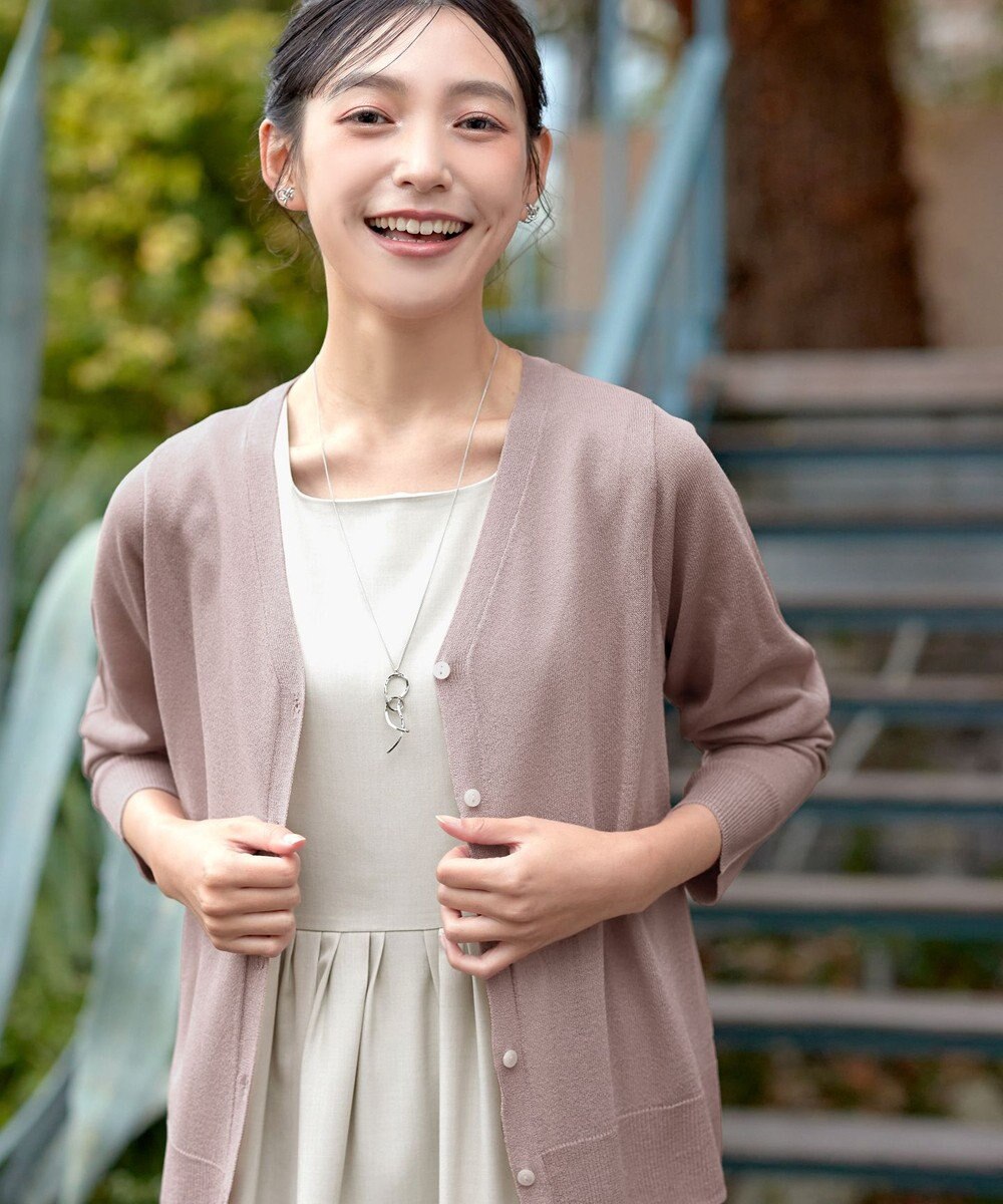 Tiaclasse L Vネックラメニットシアーカーディガン 