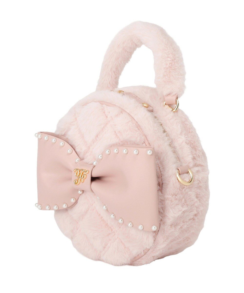 Maison de FLEUR フェイクファーパールリボンラウンドバッグ 