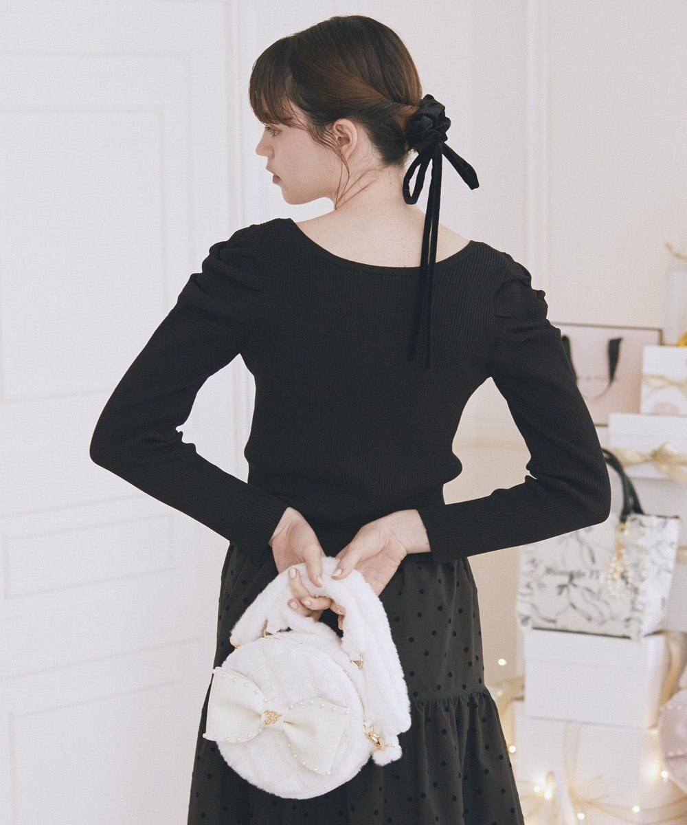 Maison de FLEUR フェイクファーパールリボンラウンドバッグ 