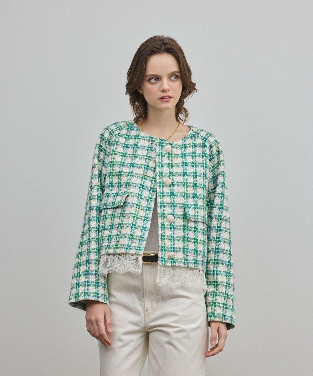 GRACE CONTINENTAL レースヘムツイードジャケット 