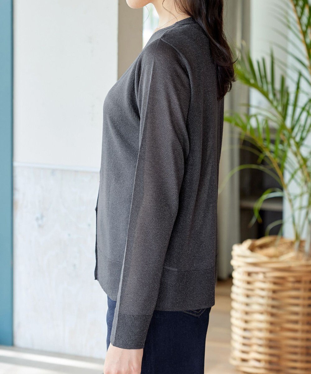 Tiaclasse L Vネックラメニットシアーカーディガン 