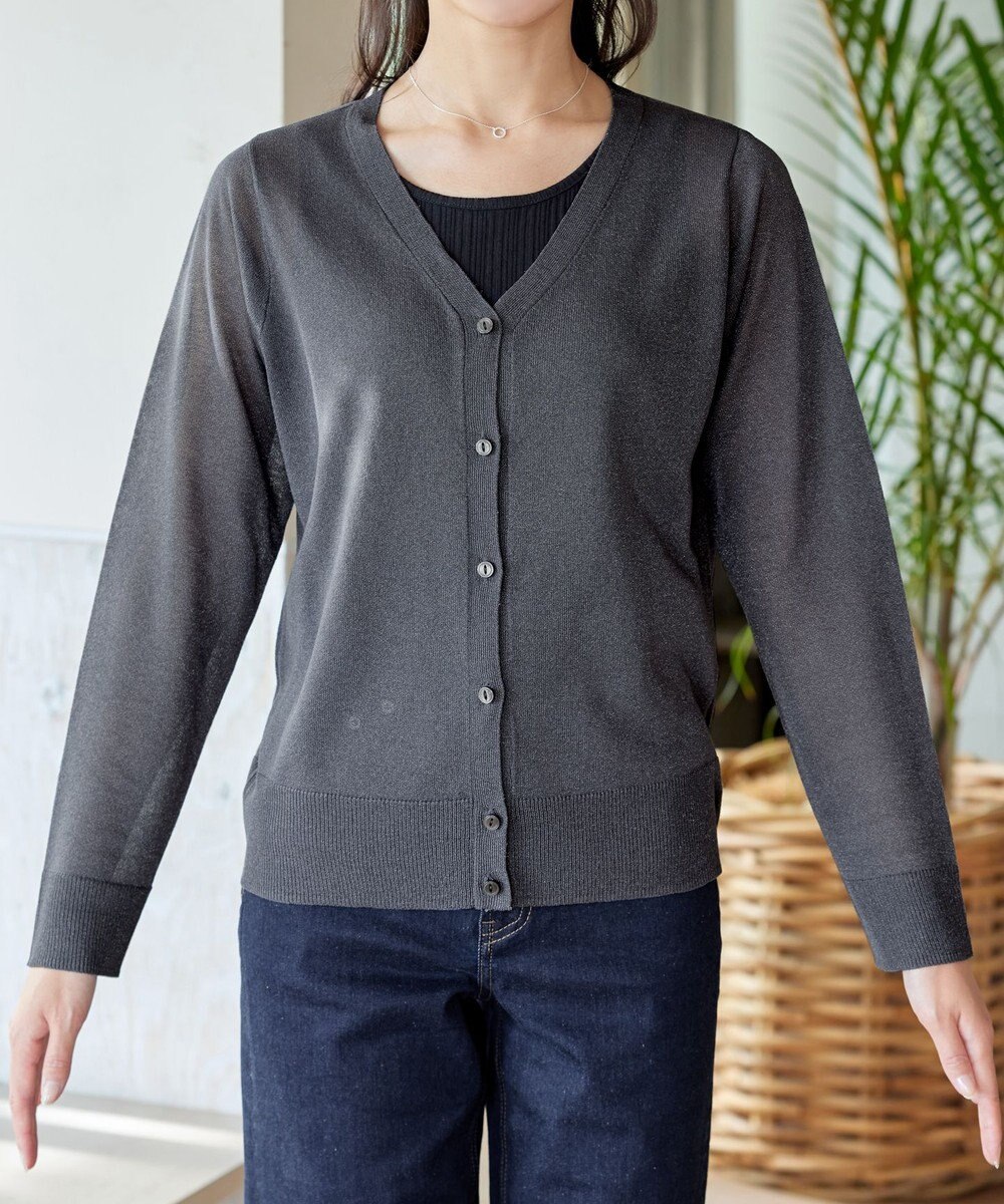 Tiaclasse L Vネックラメニットシアーカーディガン 
