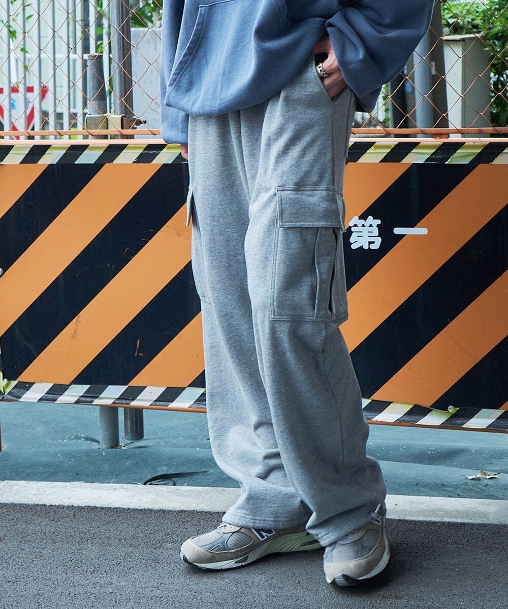 WEGO 【ウエストゴム/MLサイズ展開】ワイドカーゴスウェットパンツ 