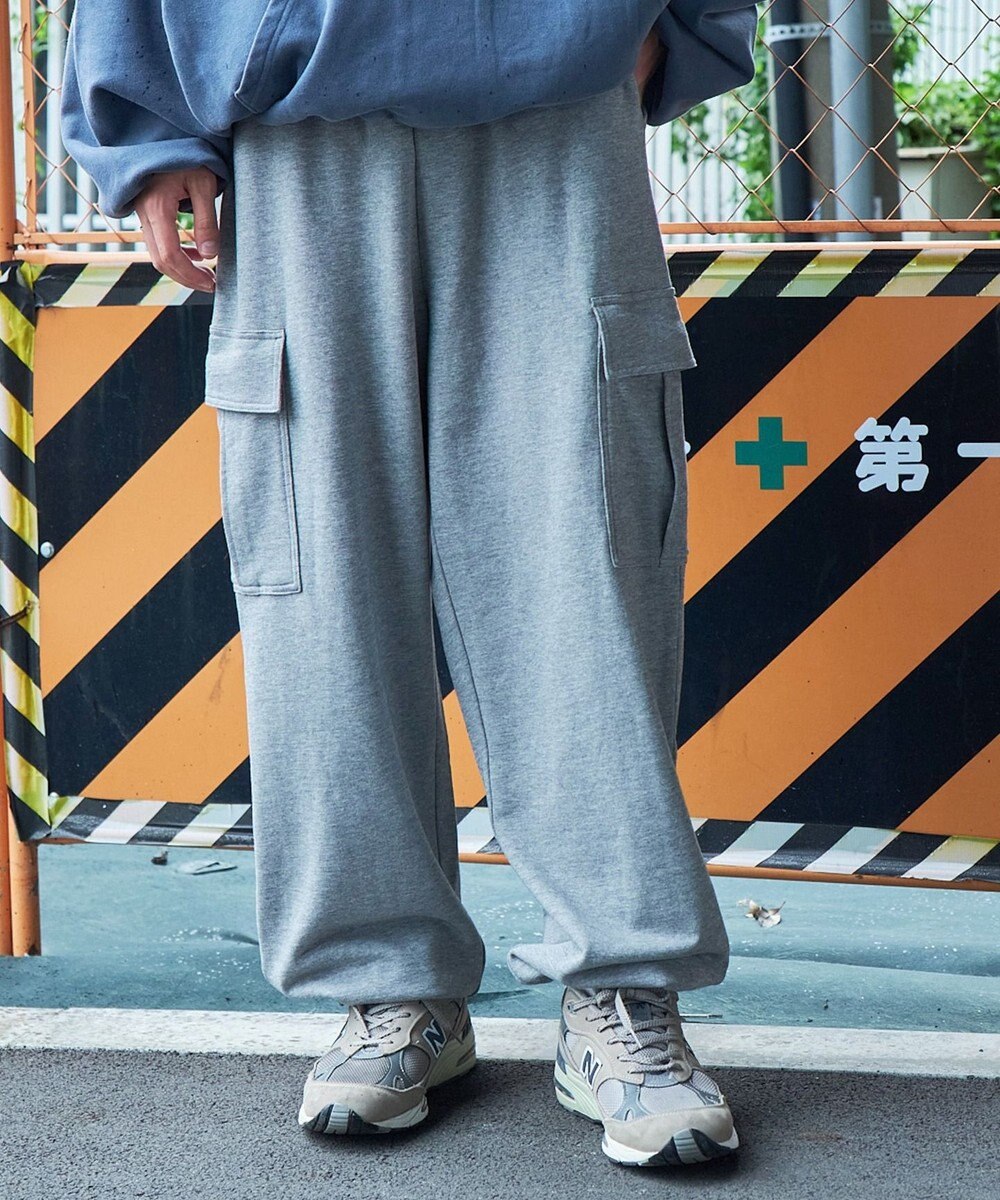 WEGO 【ウエストゴム/MLサイズ展開】ワイドカーゴスウェットパンツ 