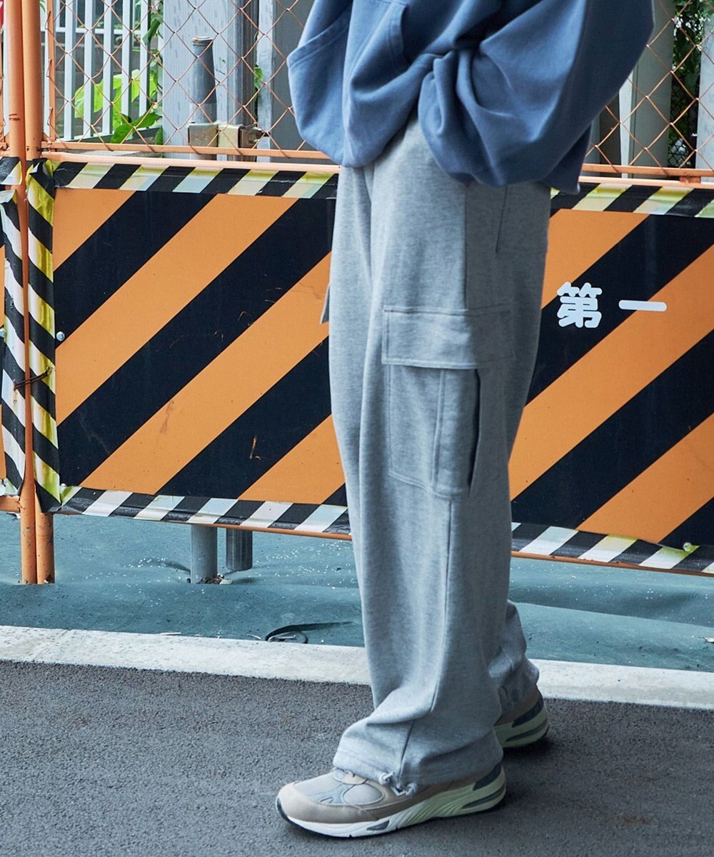 WEGO 【ウエストゴム/MLサイズ展開】ワイドカーゴスウェットパンツ 