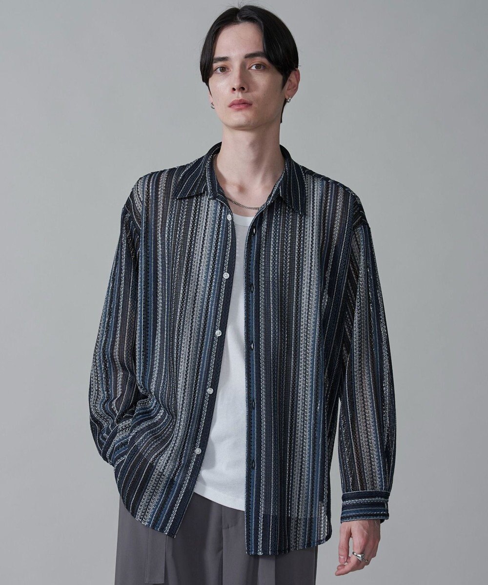 WEGO ストライプメッシュBIGシャツ（LS） 