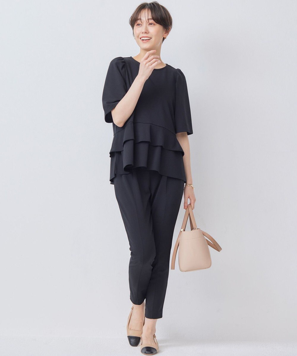 組曲 【接触冷感・吸湿・UVカット】ジョーゼットジャージーフリルブラウス 