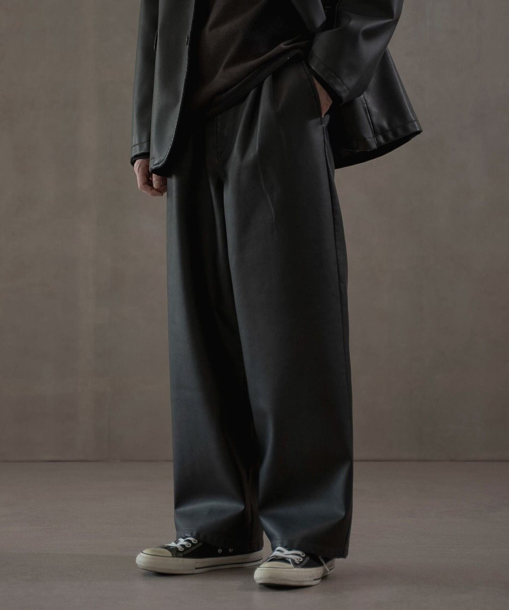 WEGO PUタックワイドトラウザー 