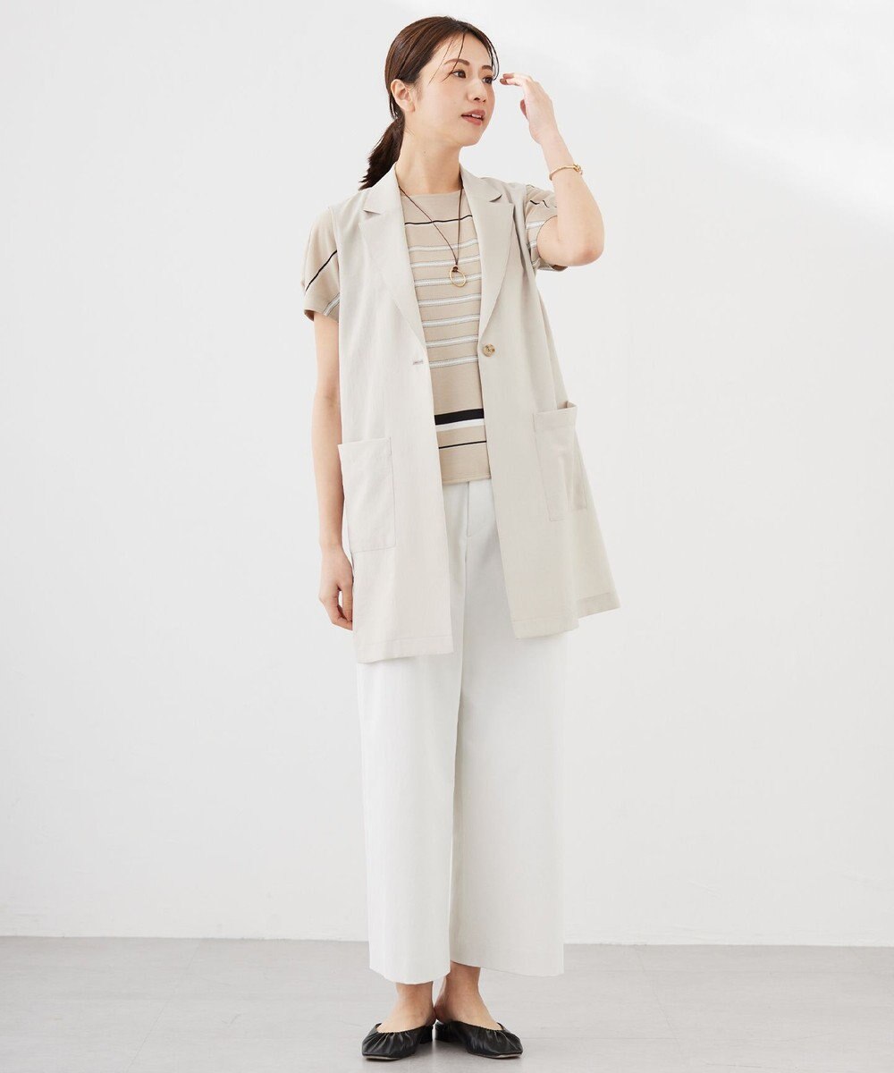 J.PRESS LADIES L パネルボーダー フレンチスリーブ カットソー 