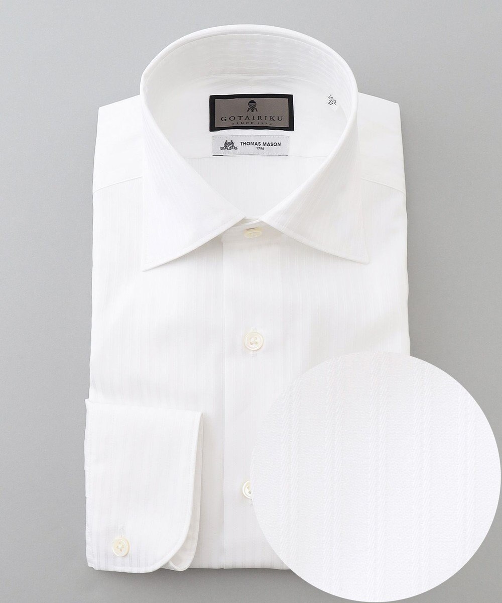 GOTAIRIKU 【THOMAS MASON】セミワイド_ホワイトドビーストライプ ドレスシャツ ホワイト系1