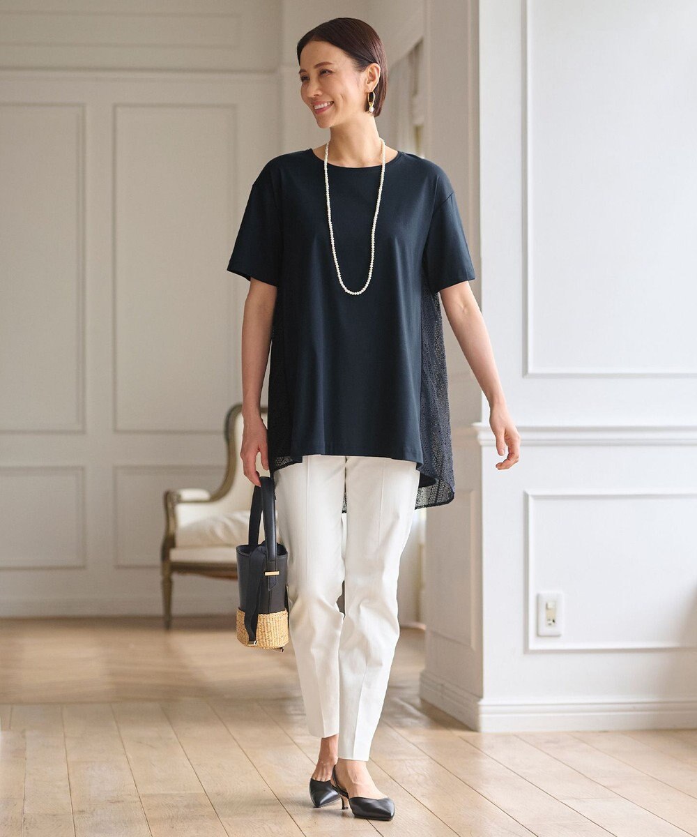 自由区 【WEB限定・洗える・XSサイズあり】レースコンビ カットソー 