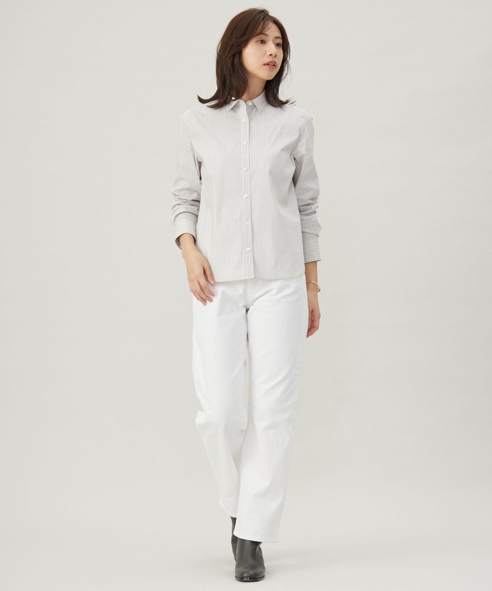 J.PRESS LADIES L 【洗える】BEZコットンナイロン ストライプ シャツカラー ブラウス 