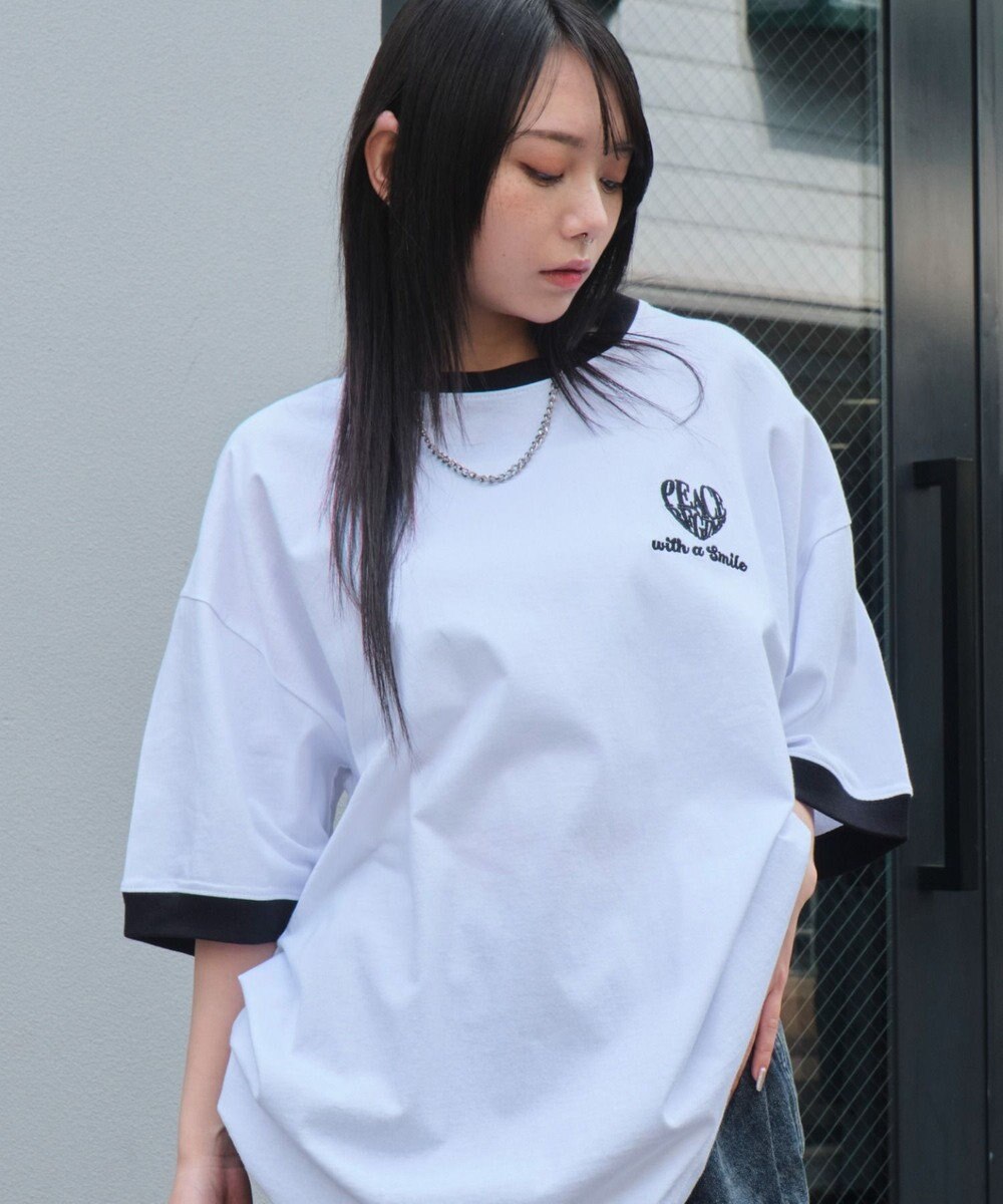 WEGO 【ユニセックス着用ITEM/MLサイズ展開】アクセ付きリンガーグラフィックT（SS） 