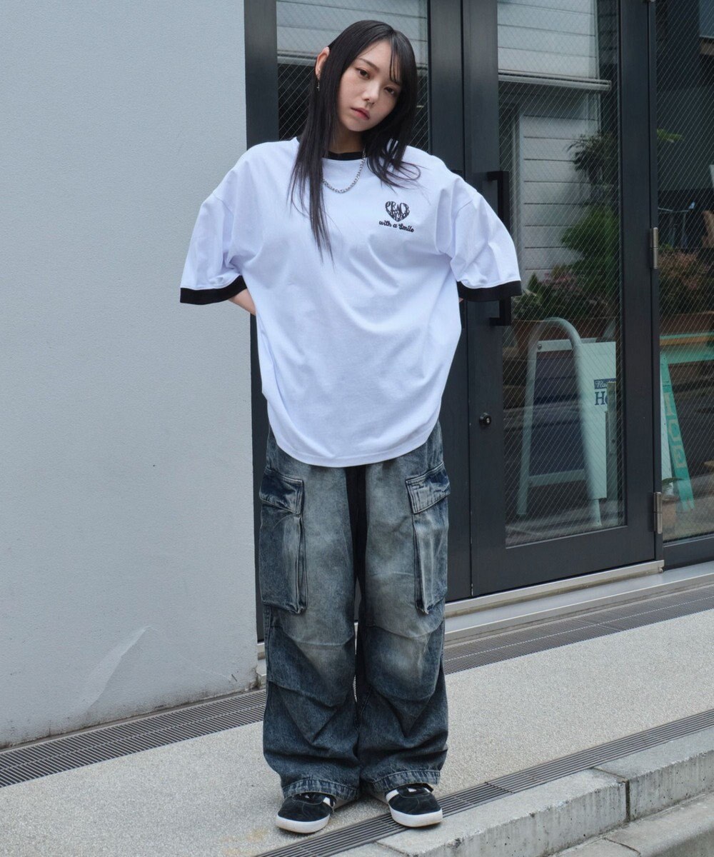 WEGO 【ユニセックス着用ITEM/MLサイズ展開】アクセ付きリンガーグラフィックT（SS） 