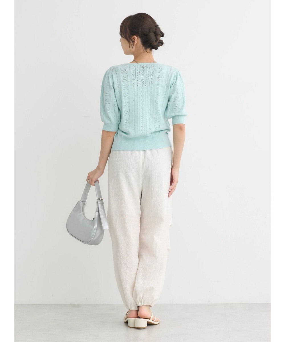 earth music&ecology リボン柄透かし編みニットカーディガン 