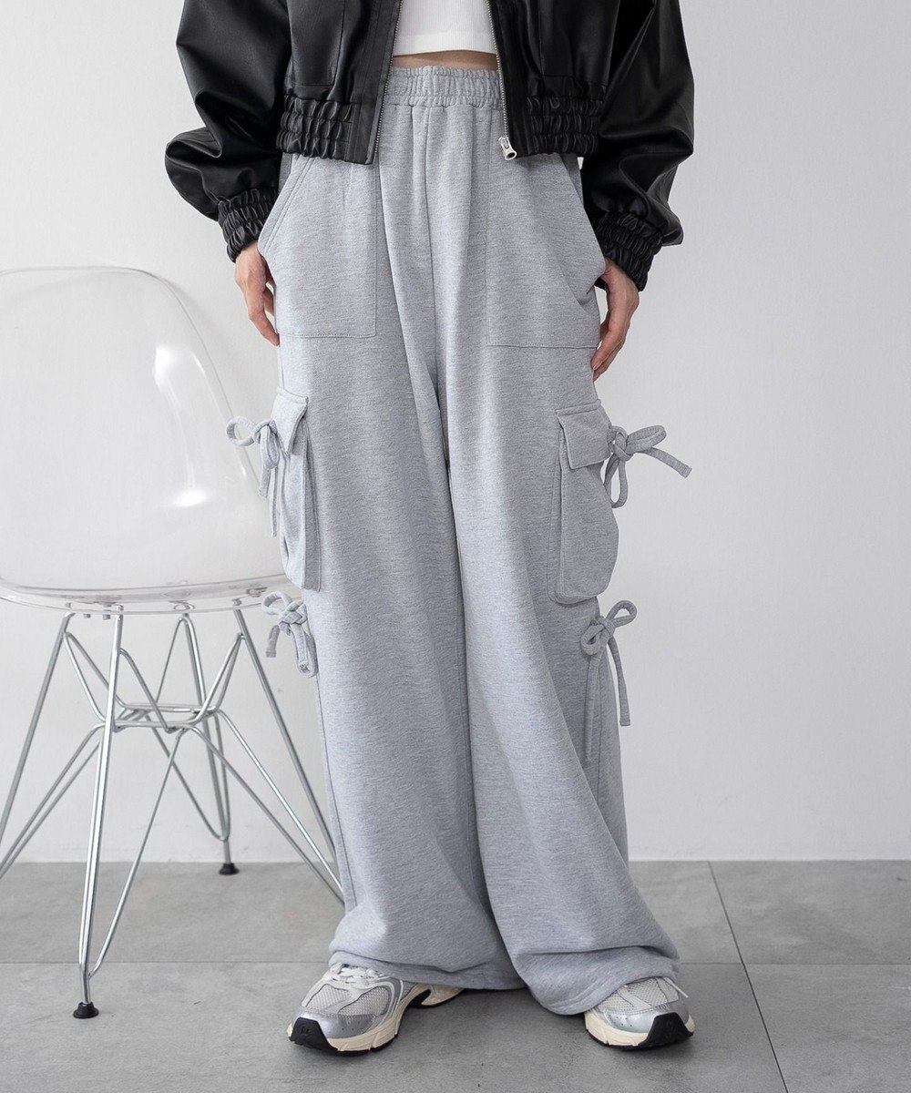 WEGO 【ウエストゴム】リボンカーゴスウェットパンツ 