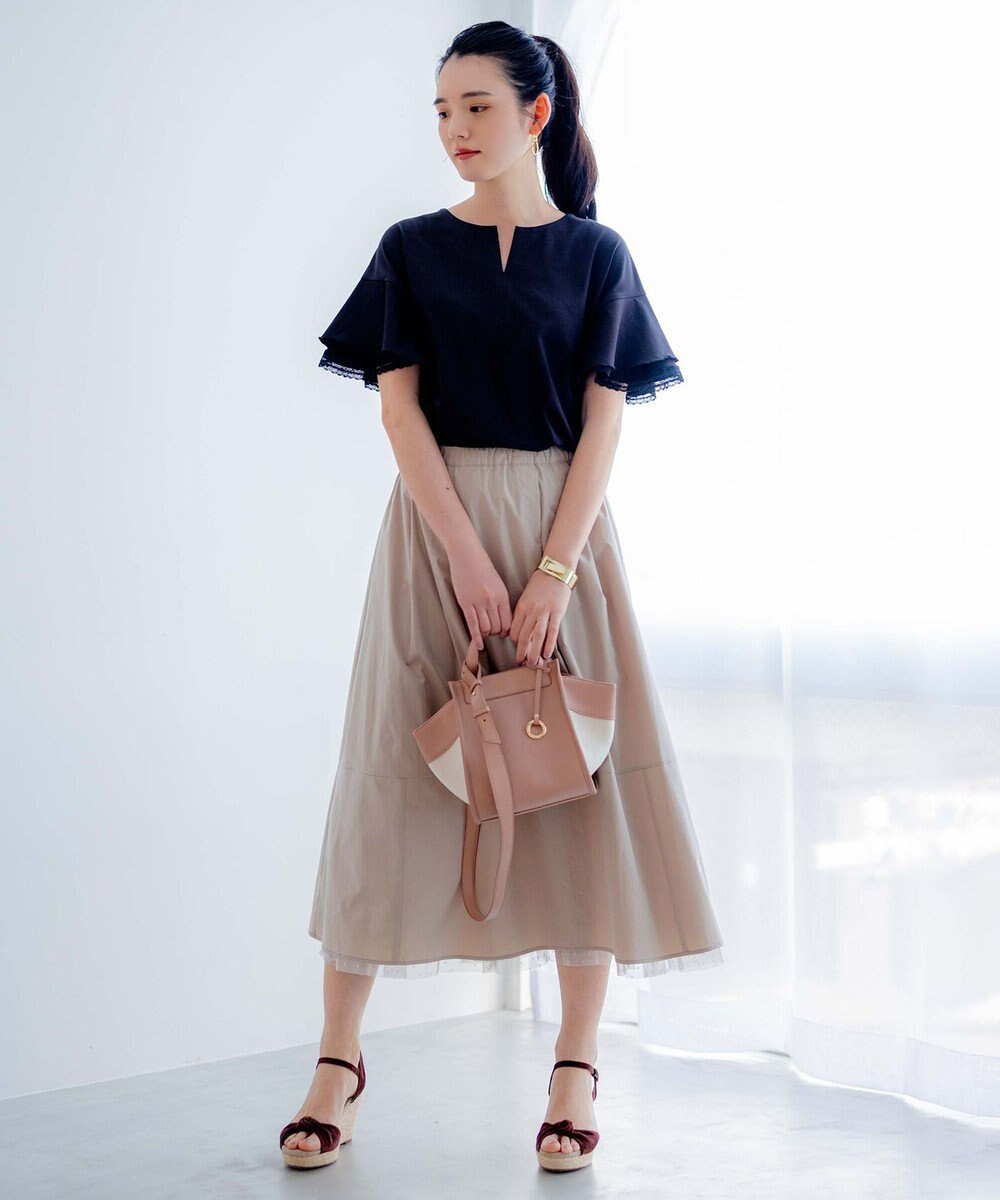 組曲 【汗ジミ防止・撥水】GIZAプレーティング天竺袖フリル カットソー 