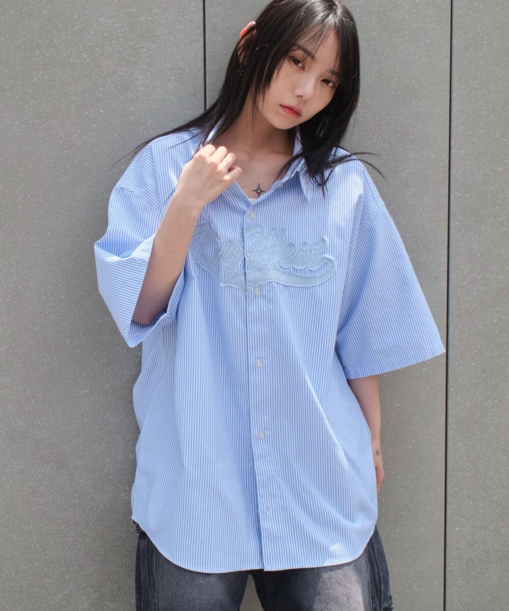 WEGO 【ユニセックス着用ITEM】オックスフォードダメージアップリケシャツ（SS） 