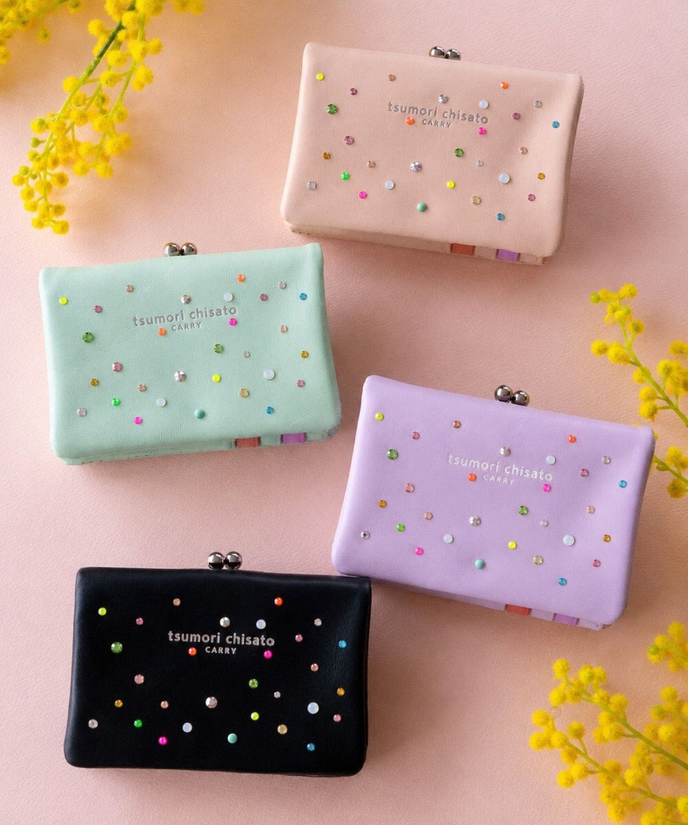 tsumori chisato CARRY キラキラ石 がま口 2つ折り財布 