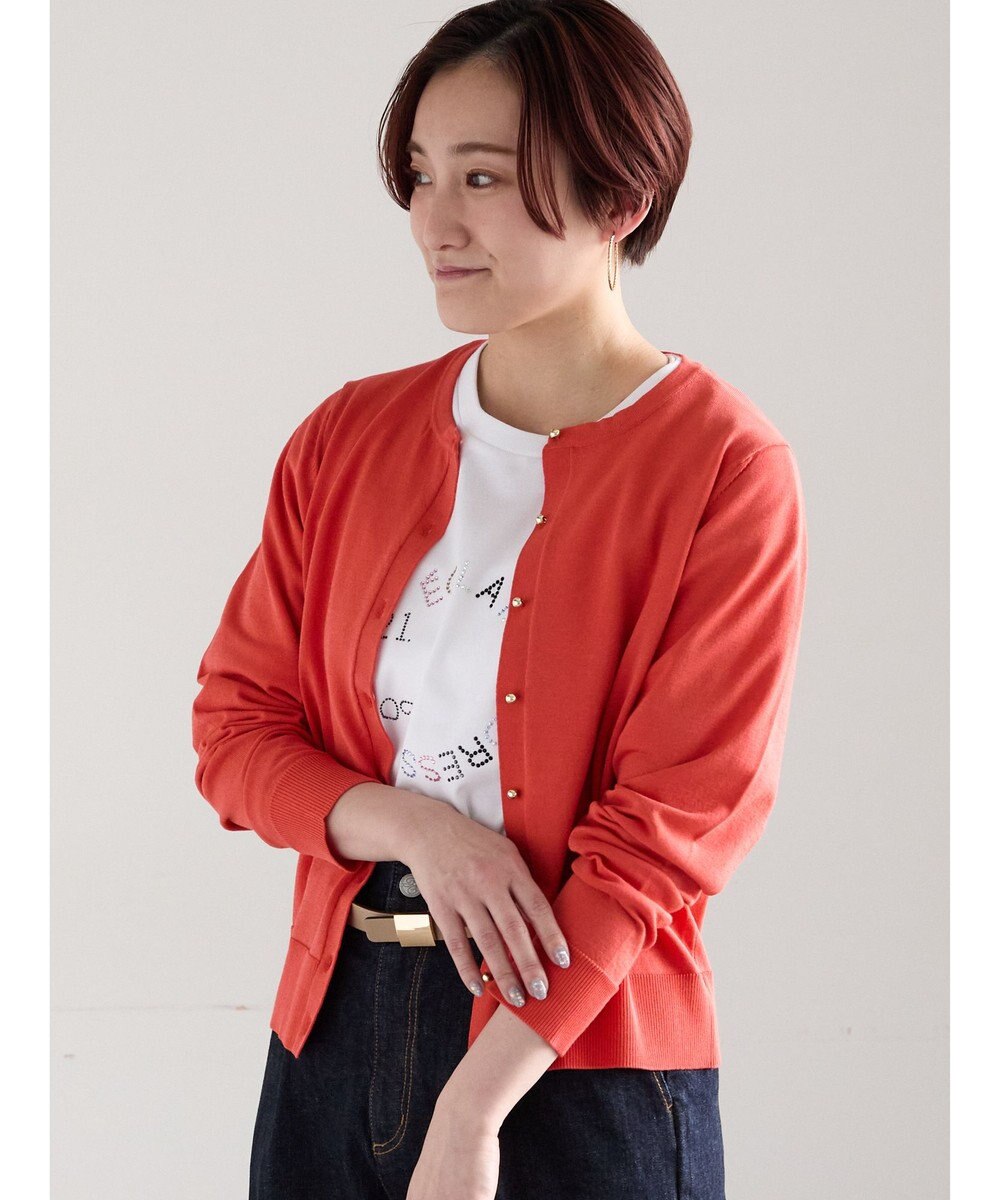 Te chichi 14G綿ポリクルーカーディガン 