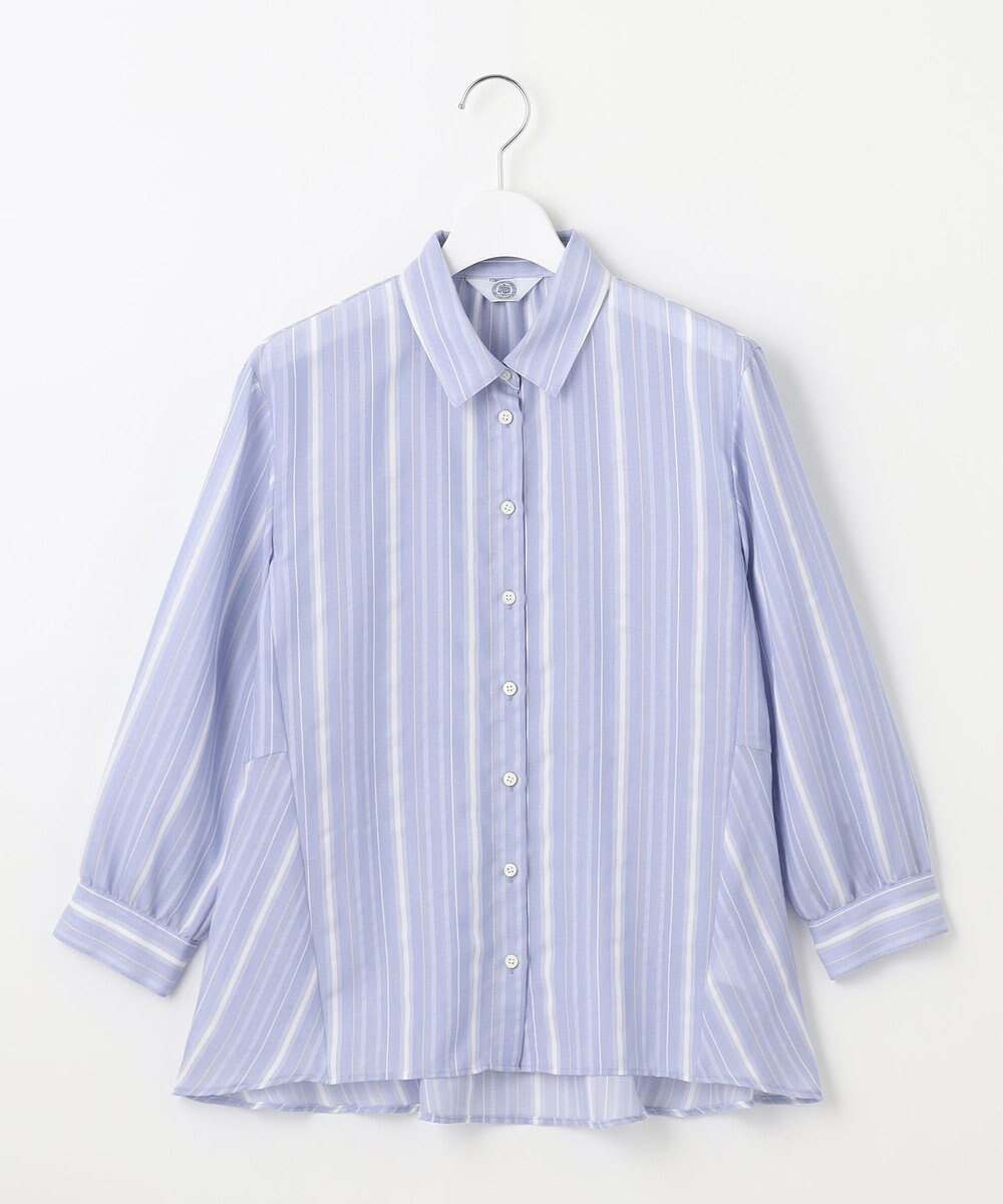 J.PRESS LADIES L 【洗える】SHEERストライプ ペプラム シャツ ブラウス 