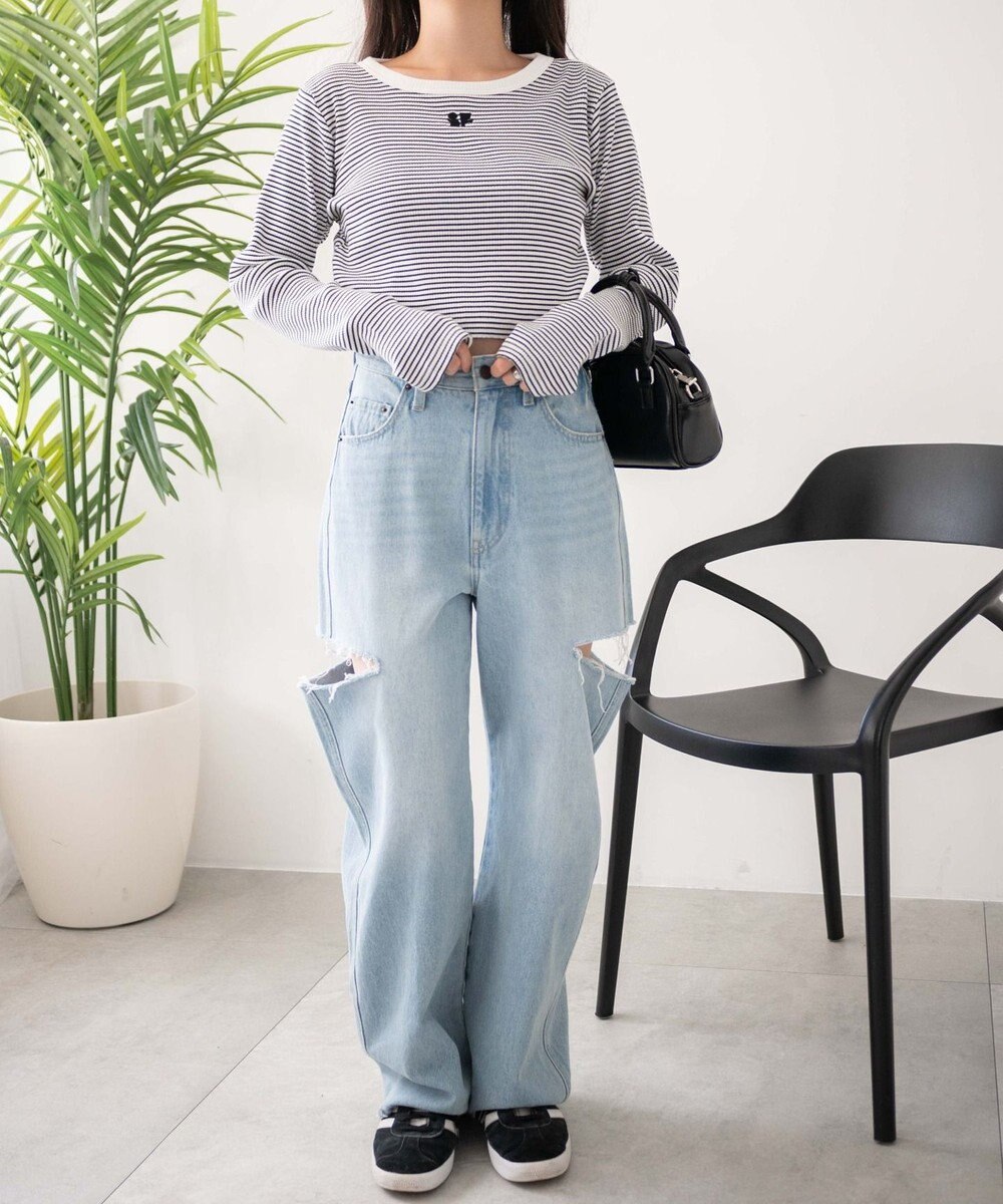 WEGO ワンポイントデザインフィンガーホールリブロンT 