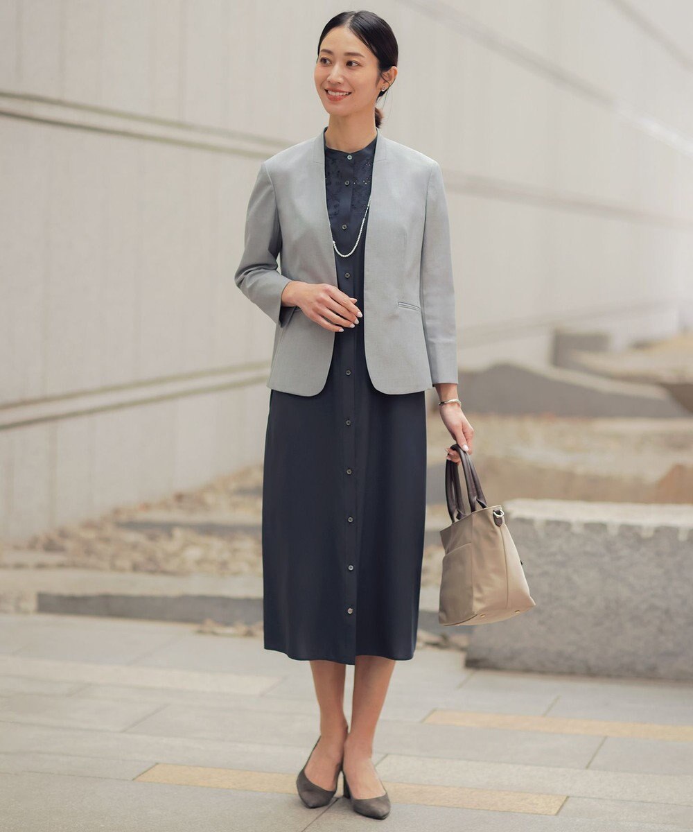 J.PRESS LADIES 【セットアップ対応・人気素材】コットンFITTY ノーカラー ジャケット 