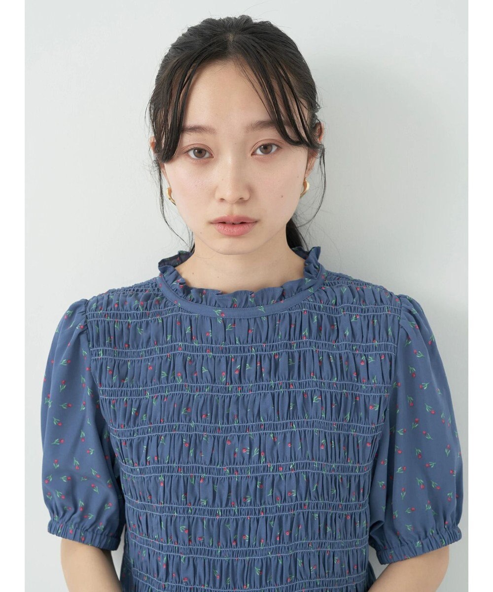 earth music&ecology 花柄パフスリシャーリングブラウス 