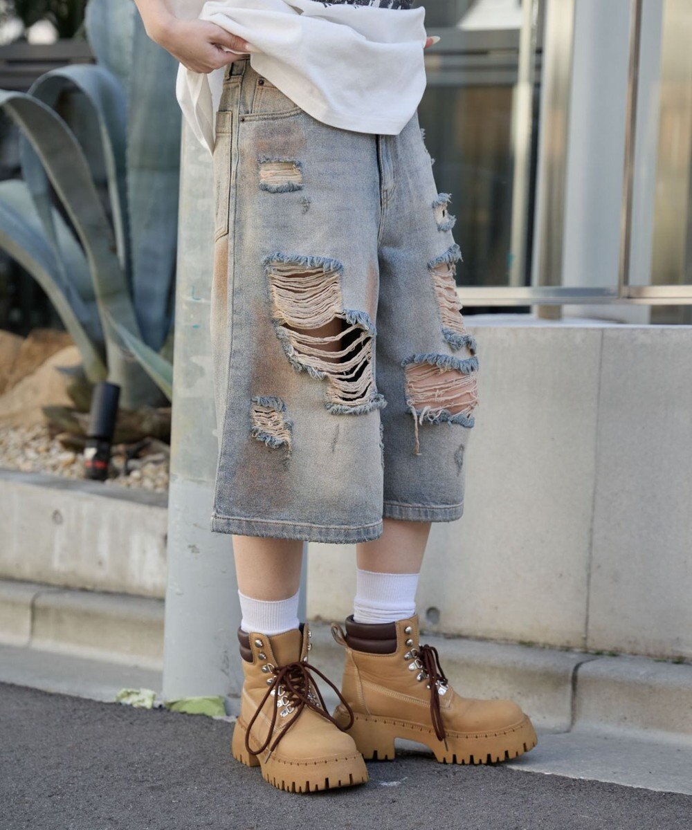 WEGO ダメージデニムハーフパンツ 