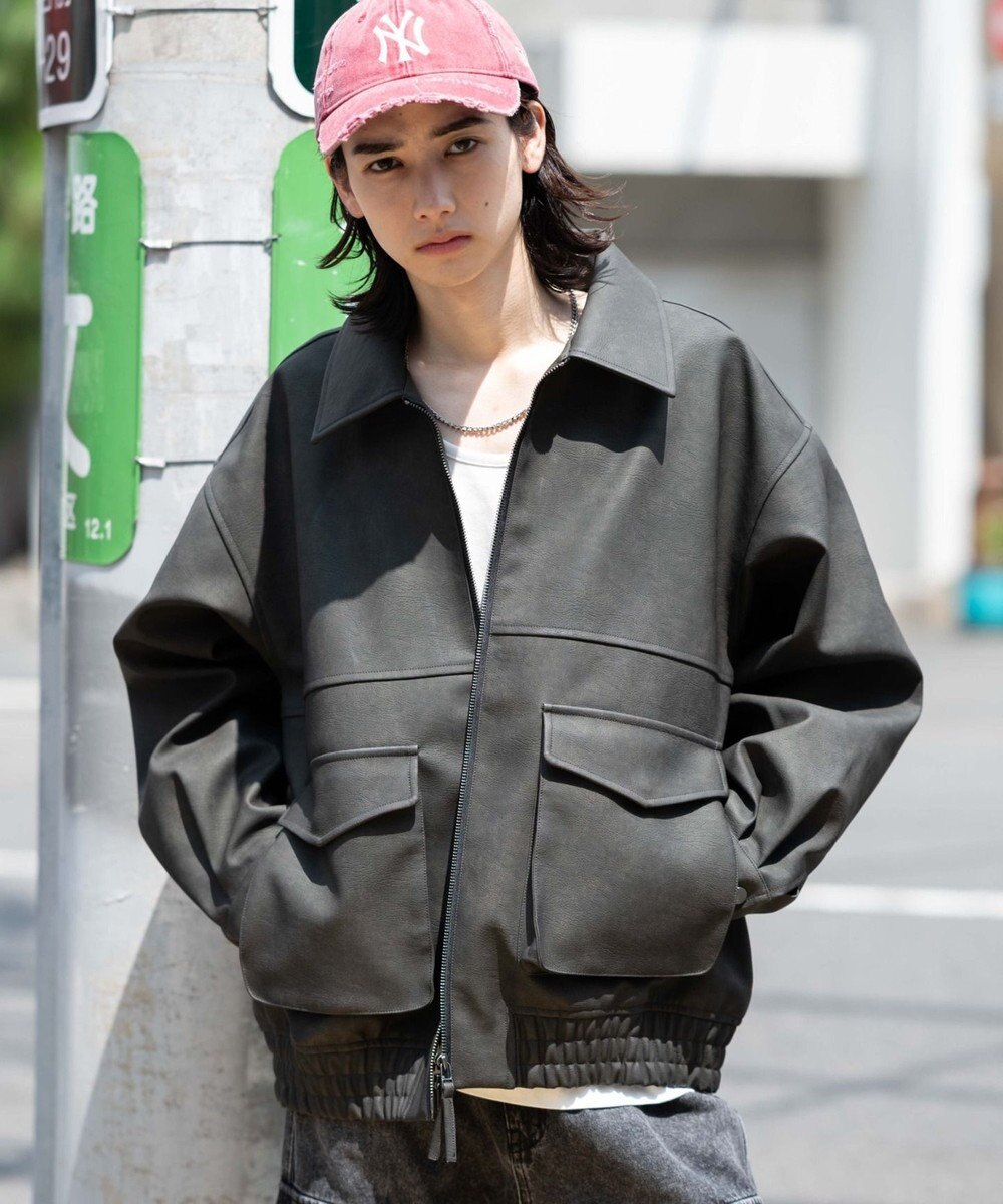 WEGO 【25年秋冬新作/ユニセックス着用ITEM/SMLサイズ展開】PUダブルZIPフライトブルゾン 